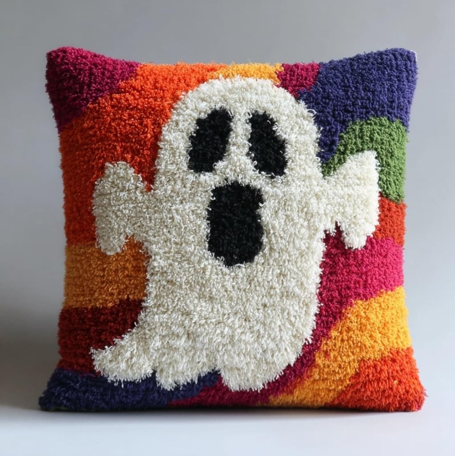 AxiangziK Latch Hook Pillow Kits 17x17in,Halloween Ghosts Printed Pillowcase Latch Hook Kits for Beginners Adults DIY Handmade Cushion Decoration Sofa