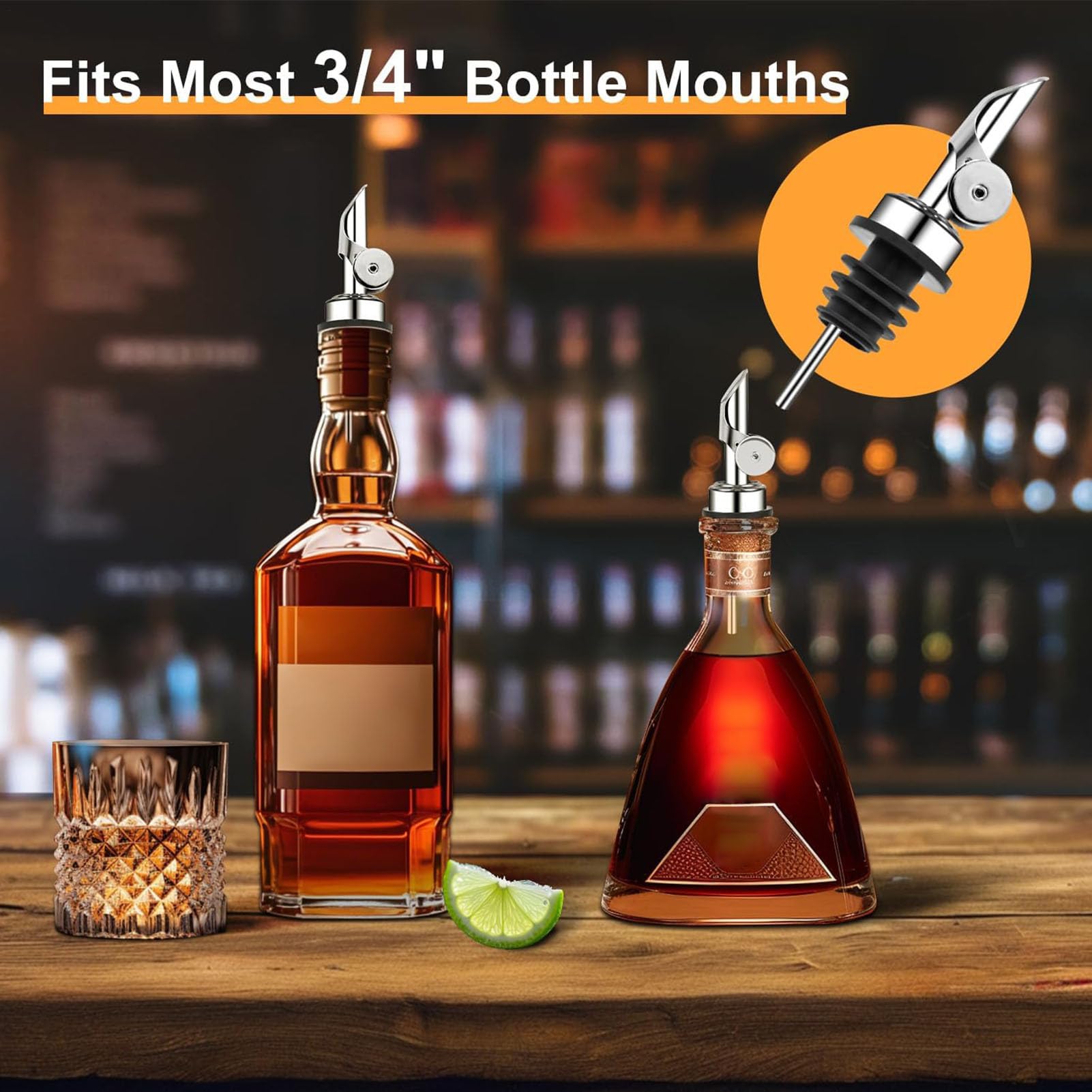 5 Pack Stainless Steel Classic Bottle Pourers, Automatic Flip, Bar Bartender Accessories