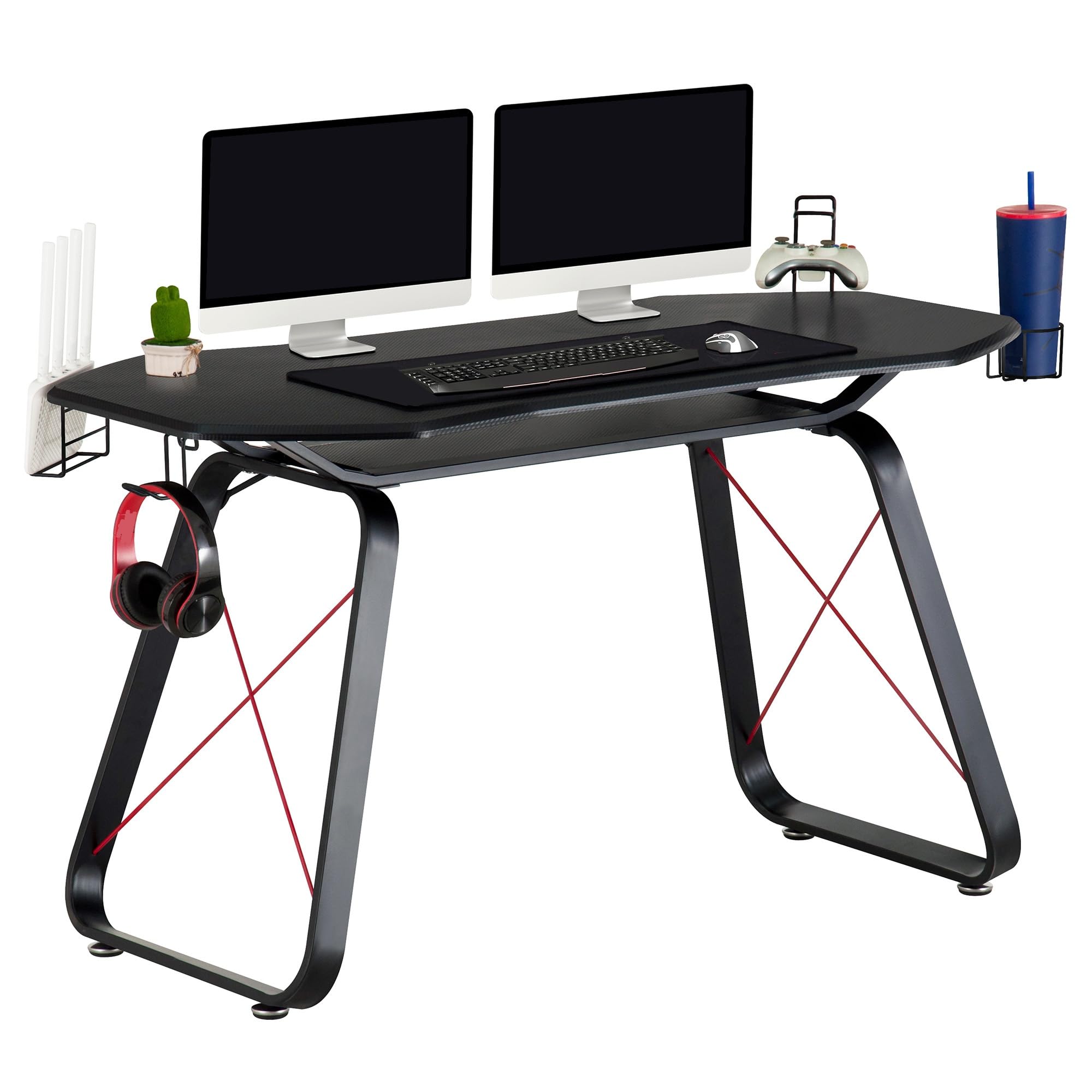 YELLOO - Scrivania Gaming per Computer, Scrivania Nera in Fibra di Carbonio Grande, Sceivanie per Cameretta Adatta per 1 Monitor Grande o 2 Monitor di Medie Dimensioni, Accessori Inclusi (GAMING GT10)