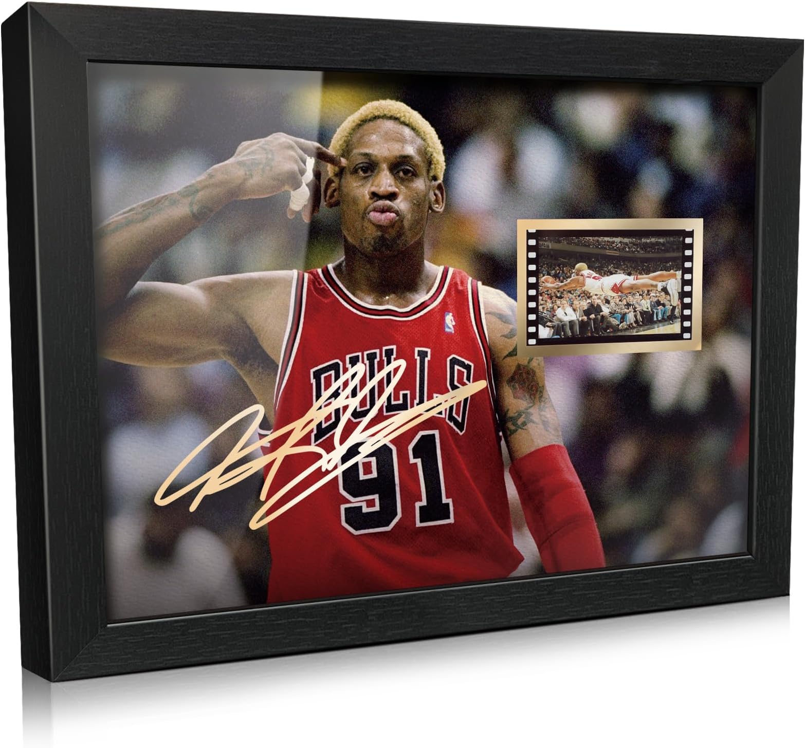 ORIMAMI Sport Superstar Dennis Rodman Poster Desktop Framed Photo Gift 8x6 Inches,with Signed and 1x35mm Film Mini Cell Display,Great Memorabilia Gift for Basketball Fans