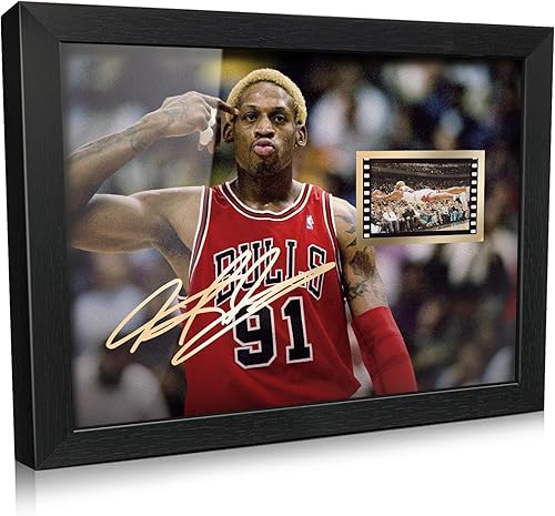 ORIMAMI Póster deportivo de la superestrella Dennis Rodman de 8 x 6 pulgadas, con película firmada y de 0.039 x 1.378 in, gran regalo de recuerdo