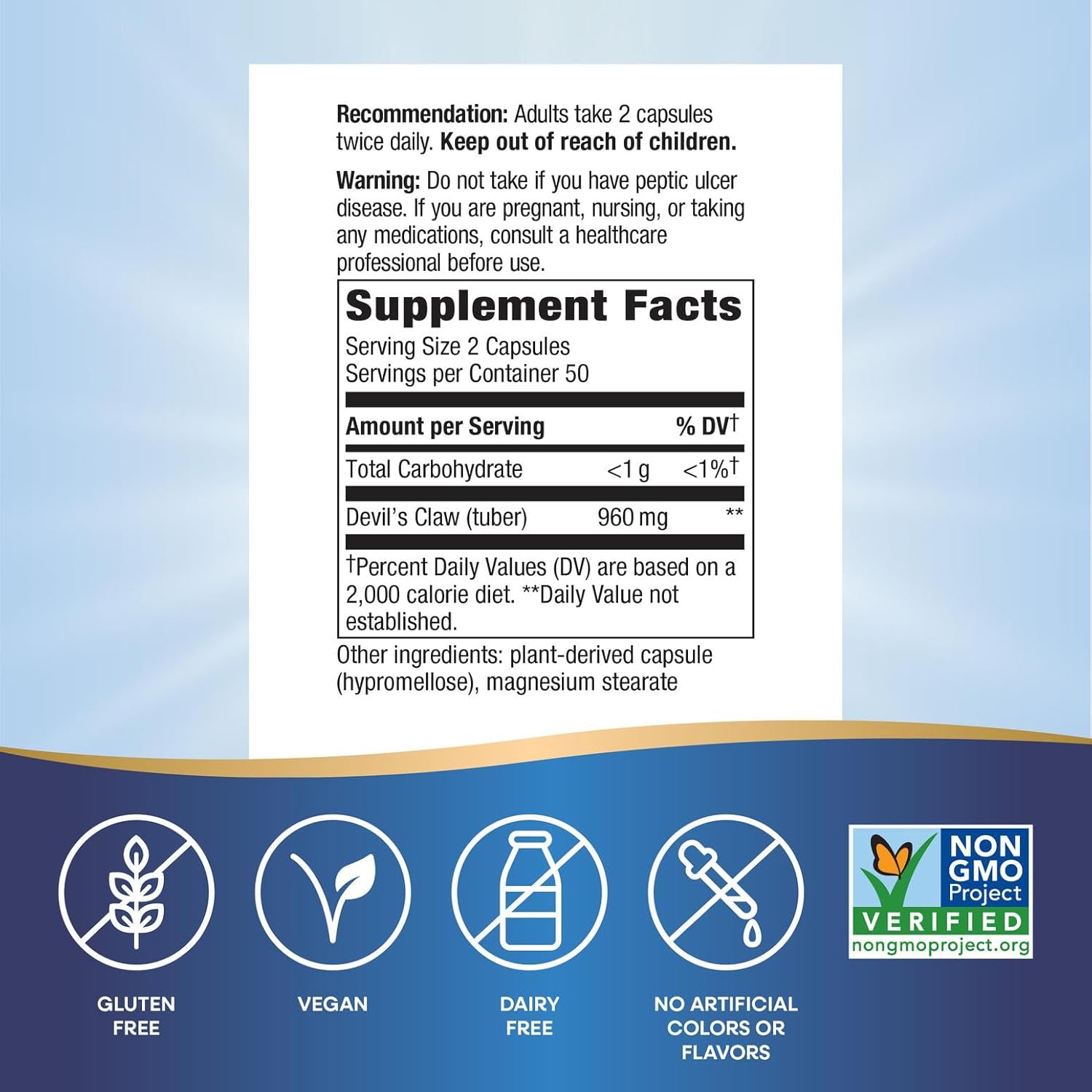 Nature’s Way Devil's Claw Root, Traditional Joint Support*, 960 mg per 2-Capsule Serving, Gluten-Free, Non-GMO Project Verified, 100 Vegan Capsules (Packaging May Vary) - Image 5