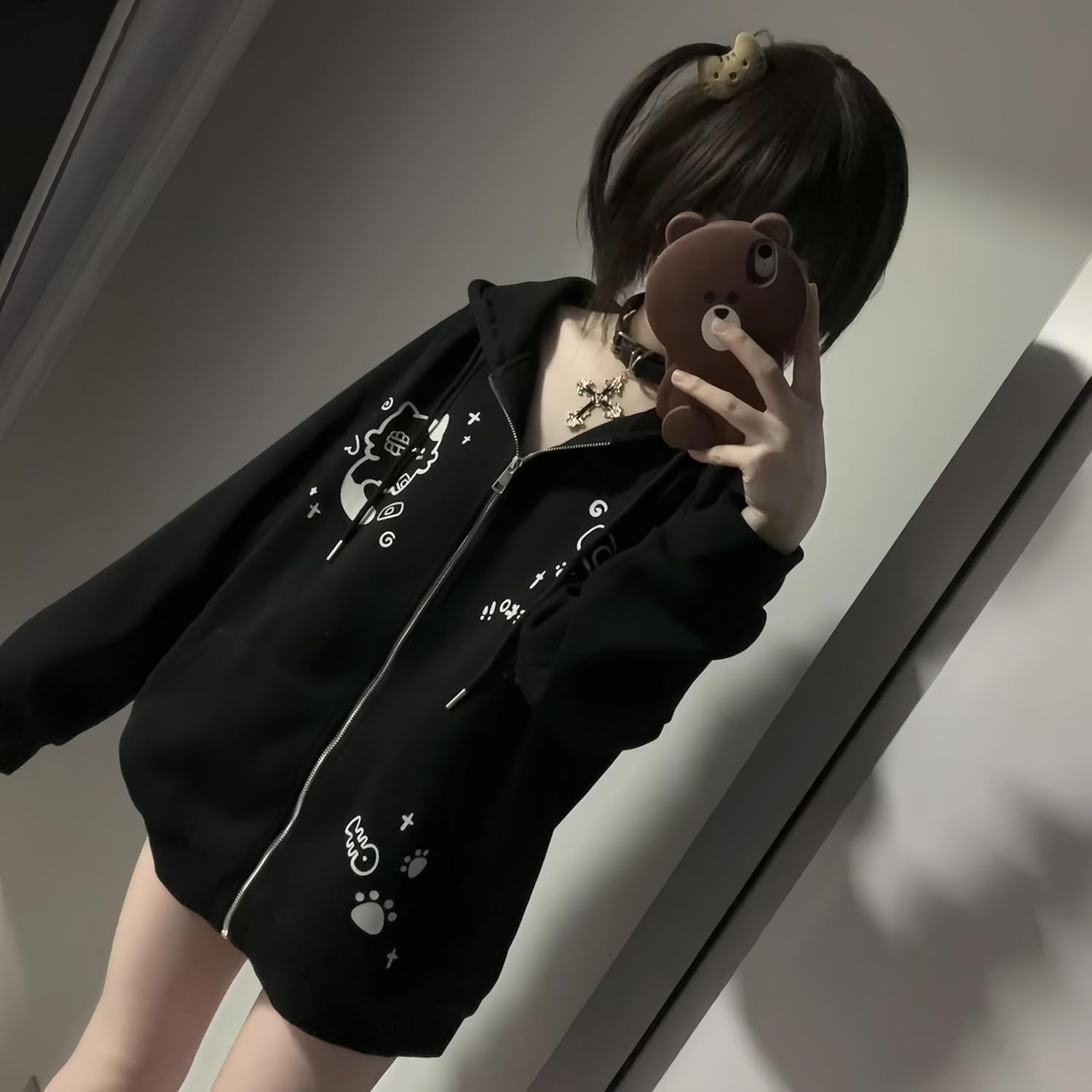 Womens Y2K Zip Up Cute Graphic Hoodies Cat Ears Casual Cartoon Harajuku Kawaii Clothes Oversize Streetwear Jacket - Image 4