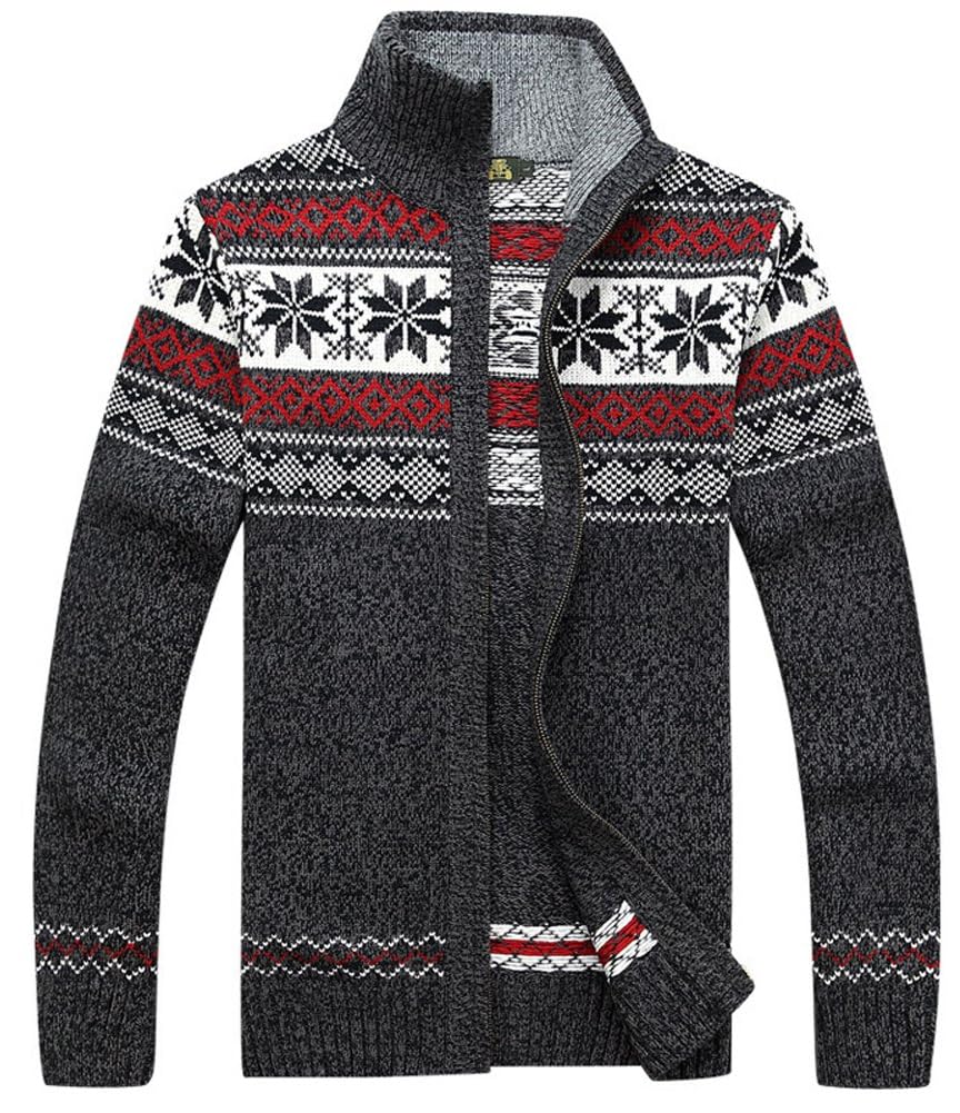 Kedera Men's Cardigan Sweaters Stand Collar Cable Thick Knitted Full Zip Sweater with Pattern