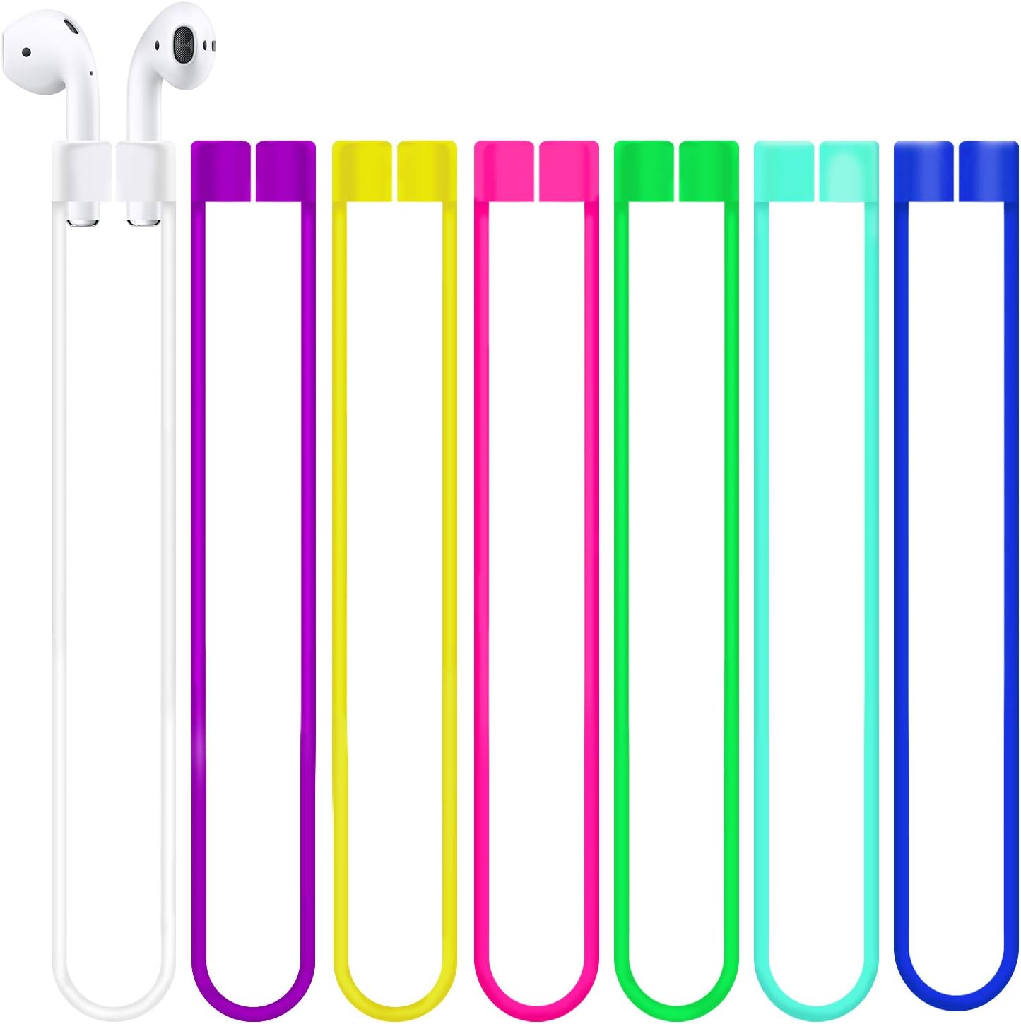 ABCOOL Compatible with Anti-Lost Straps Accessory AirPods 1 2 Pro - 7 PCS Colorful Assorted Strings, Soft Sport Tether Lanyard, Running Silicone Wire Cable Connector, Silica Gel Neck Rope Cord