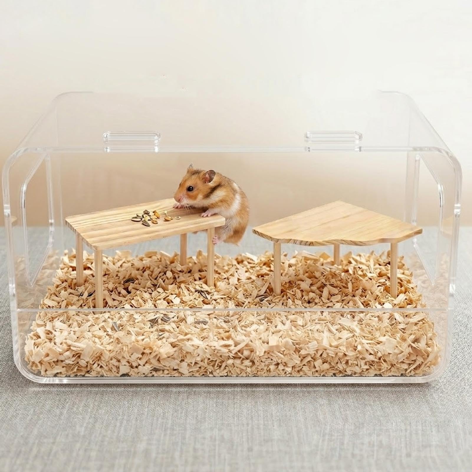Plattform aus Holz für Hamster – 4 Spielbretter aus Naturholz für Kleintiere | Klettertreppe, Rampe und Ruhenest zur Bereicherung des Käfigs | Zubehör für Hamsterkäfig