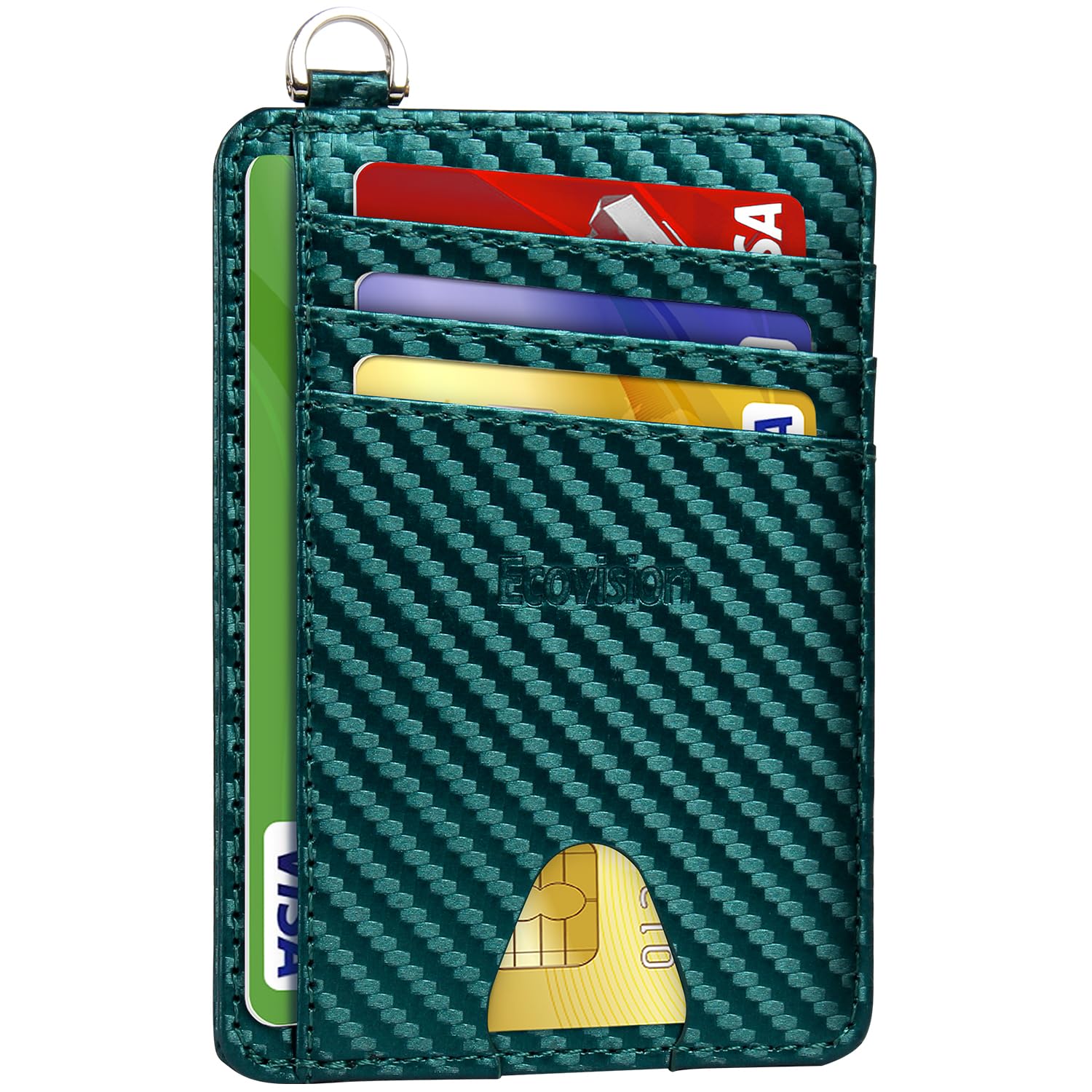 EcoVision Slim Minimalist Front Pocket Wallet, RFID Blocking Credit Card Holder Wallet with Detachable D-Shackle for Men Women