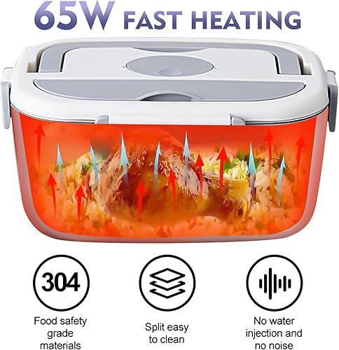 Vista 2 de MDHAND Electric Lunch Box Food Heater,Faster Heated Lunch Box Food Warmer 110V/12V/24V Self Heating LunchBox for Work/Car/Outdoors,Portable Heated