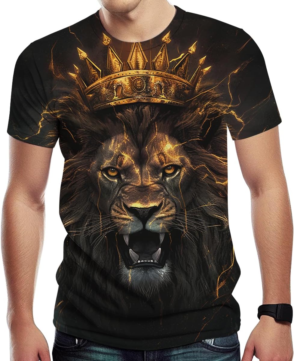 Hurspmr Men's Lion with Crown T-Shirt Casual Graphic Short Sleeve Shirts