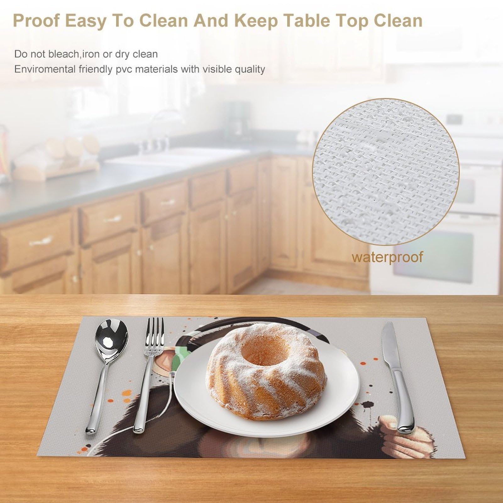 Set di 6 tovagliette all'americana in PVC, lavabili, resistenti al calore, antiscivolo, impermeabili, per interni ed esterni, tavolo da pranzo, cucina, vacanze e feste