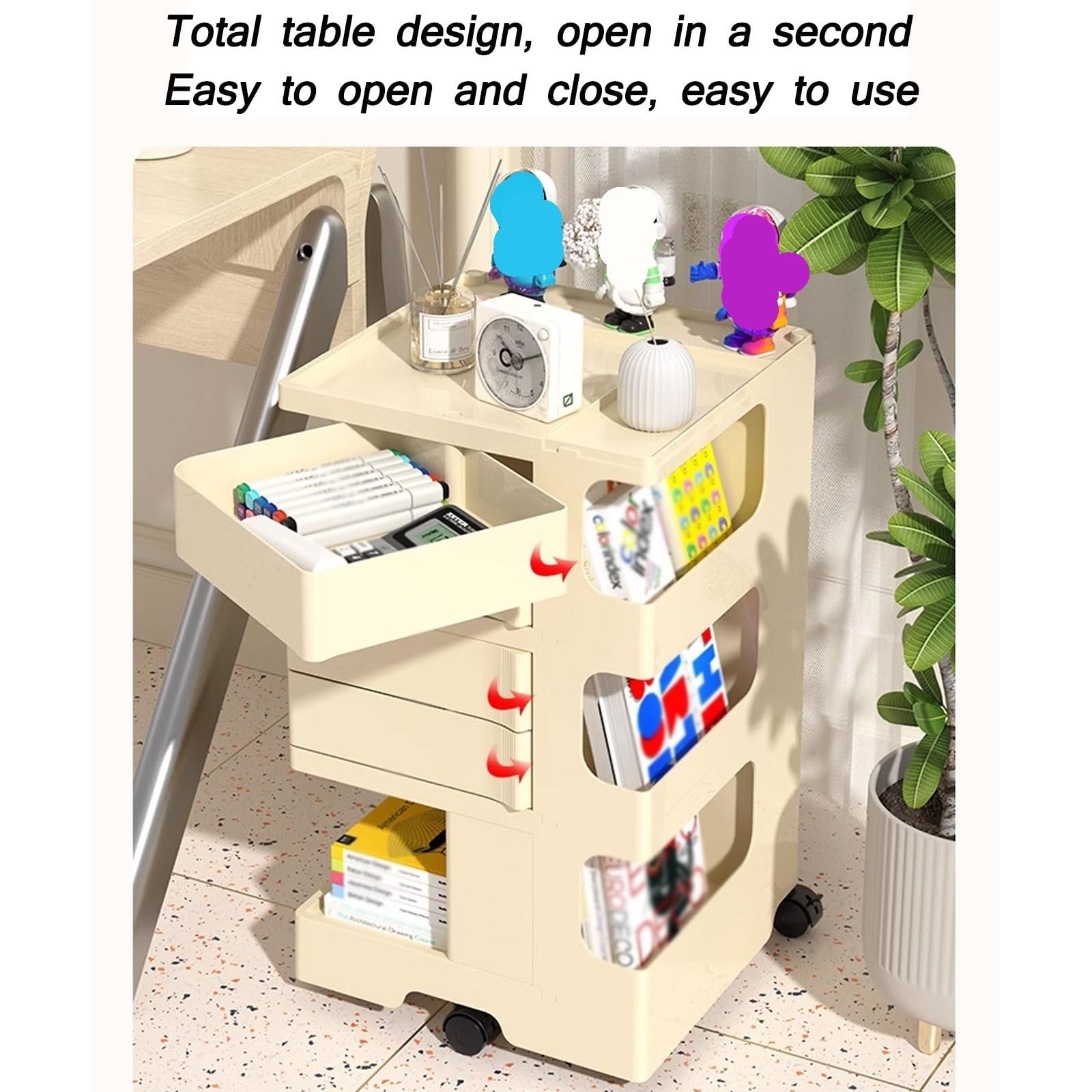 Carritos Auxiliares con Ruedas, Gran Capacidad, Material ABS, Gabinete Multifunción Giratorio Sin Instalación, Dos y Tres Pisos Son Opcionales (Size : Three Layer)