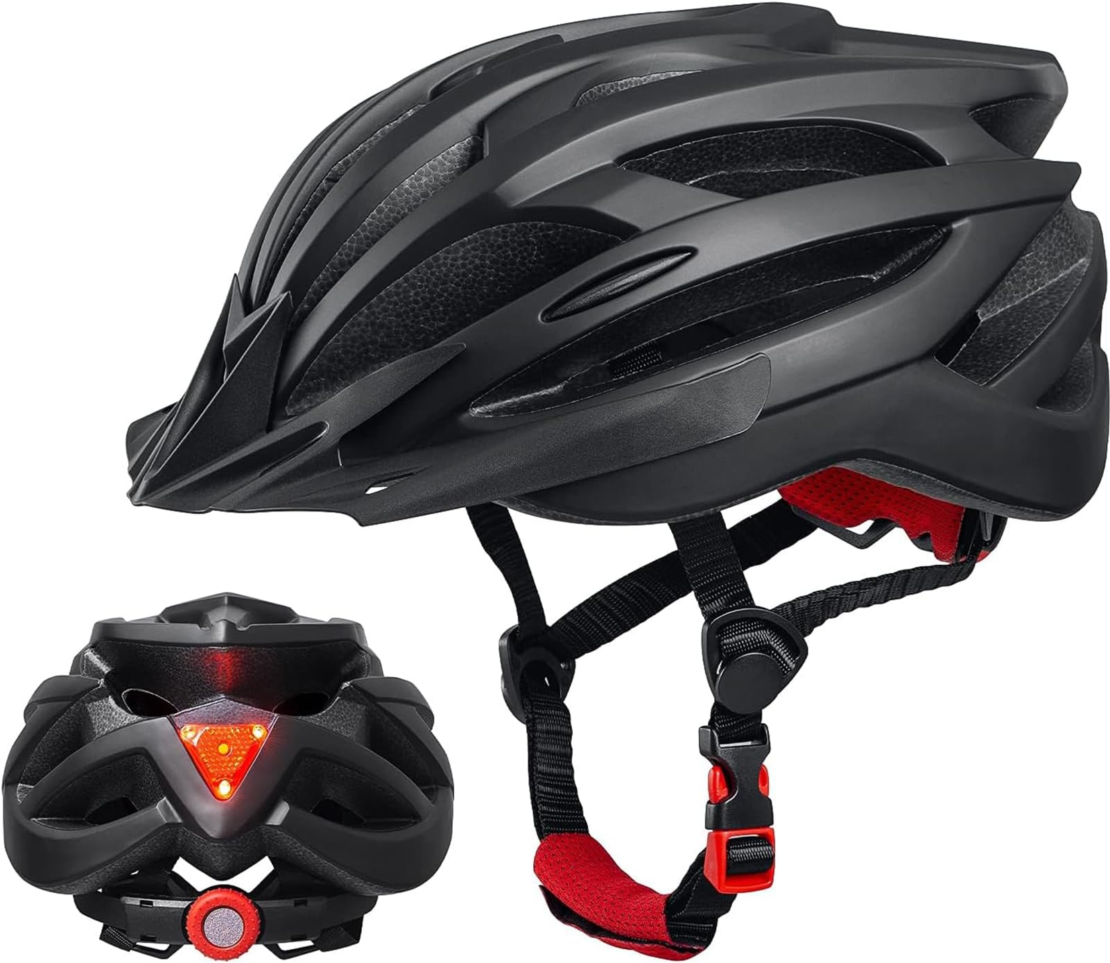 Bike Helmets for Adults,Softeen Mountain Cycle Helmet with Rear Light (3 Flashing Modes) and Detachable Sun Visor,Integrated Molding, Adjustable Size for Mountain & Road Bike