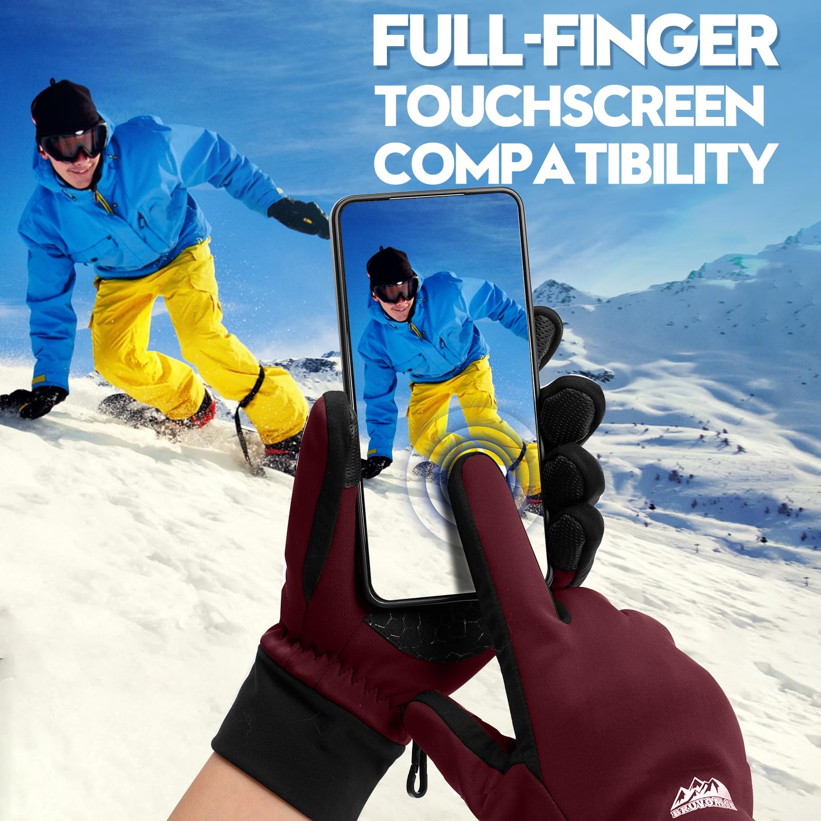 Bruvoalon Guantes de invierno para mujeres y hombres, aislamiento térmico 3M, tela de licra, resistentes al viento, pantalla táctil, antideslizantes, clima frío