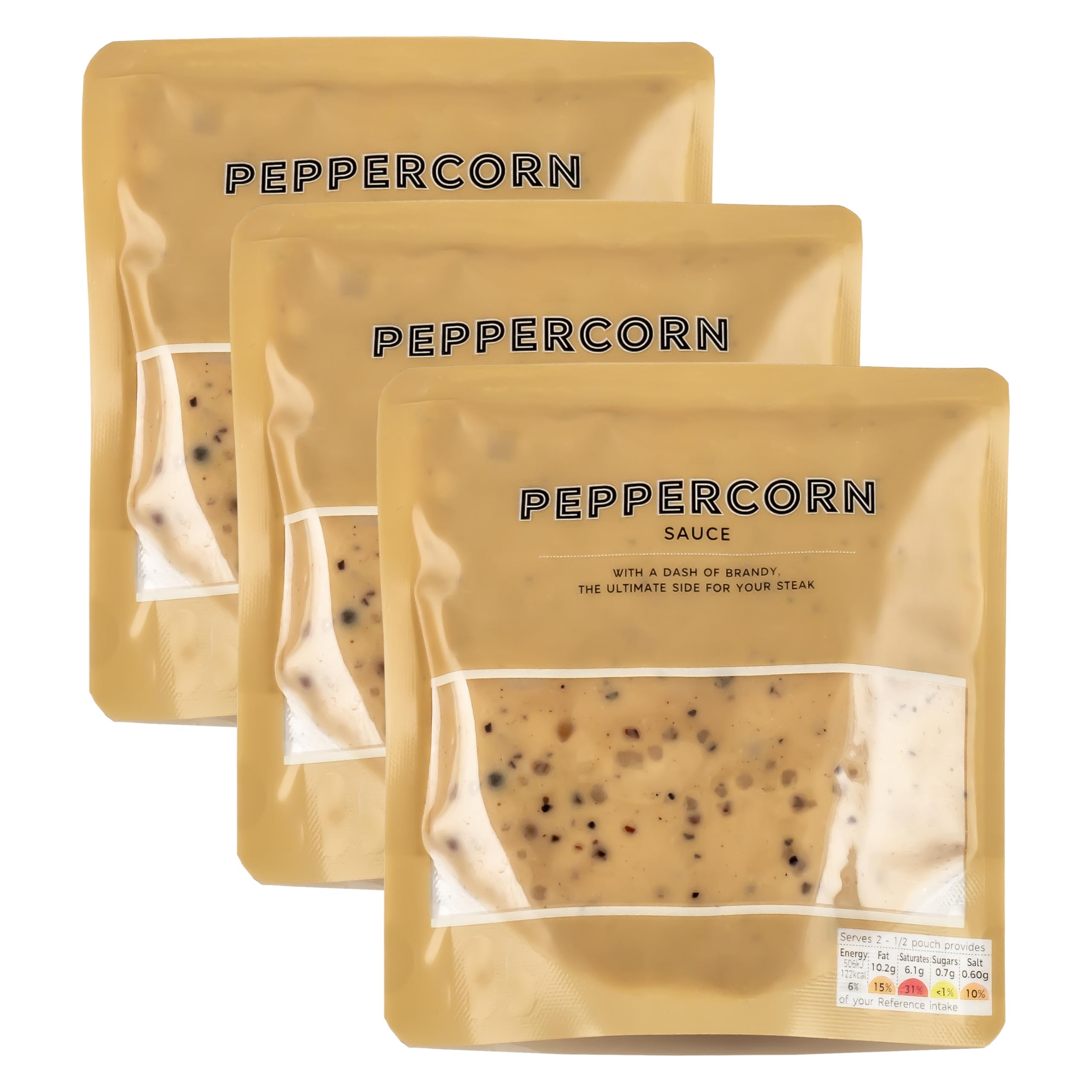 M&S Marks & Spencer Peppercorn Ready-To-Use Sauce Pouches, With Brandy & Butter, Perfect with Steak - Set of 3 x 200g (600g)
