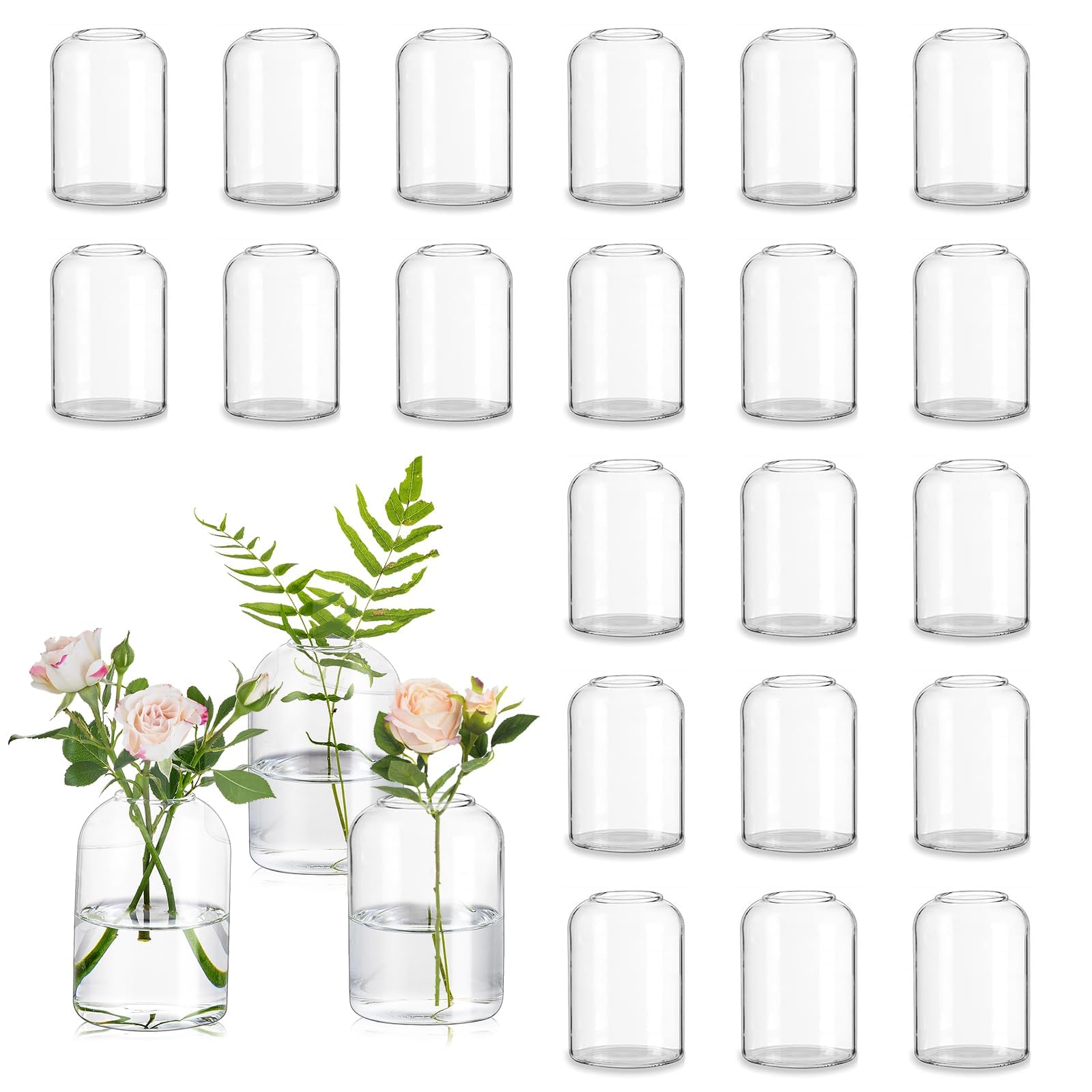 Photo 1 of Glasseam Glass Bud Vases for Centerpieces: Clear Small Flower Vase Decor Bulk Set of 24 Simple Modern Decorative Vases for Flowers Mini Candle Vase Wedding Centerpiece for Dining Table Decorations
