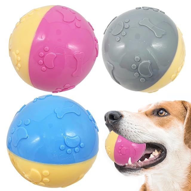 BPS 3 Pcs Juguete Pelotas para Perros Pelota Goma Sonido Squeaky Indestructibles de Alto Estiramiento Tamaño…