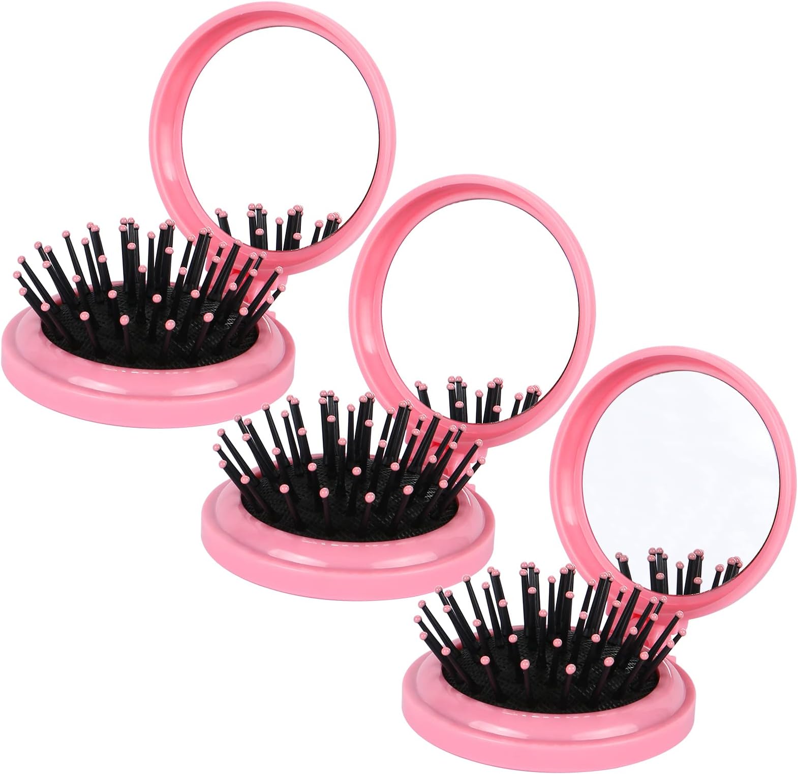 2 Pieces Folding Travel Mirror Hair Brushes Round Folding