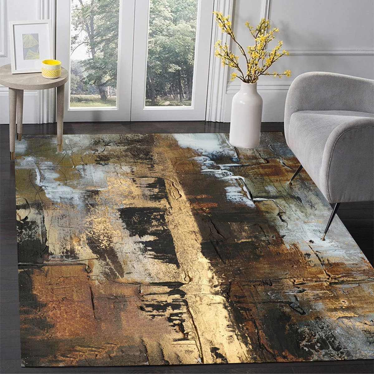 Brown Washable Rug 8x10 Modern Abstract Aesthetic Area Rug for Dining Room Living Room Bedroom Home Office Playroom Large Soft Indoor Carpet Ultra