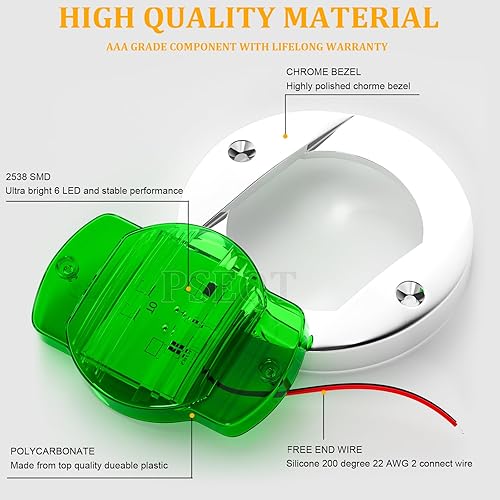 Miniatura 6 de PSEQT 4 Piezas Luces Interiores de Barco Marino de 3'' LED Verdes para Cubierta de Barco Luz de Cortesía Redonda 6 LED Luz de Popa Espejo de Popa