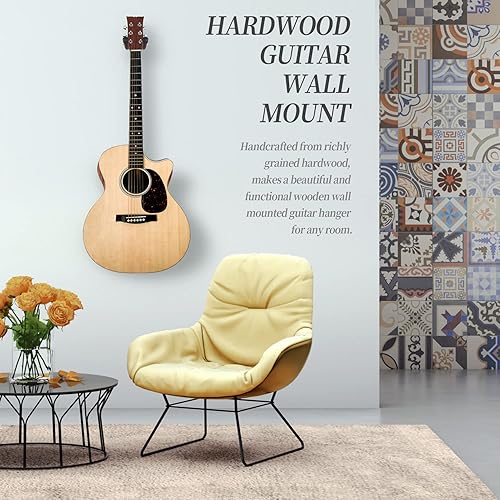 Miniatura 3 de Soporte de pared para guitarra, paquete de 2, colgador de madera para guitarra para almacenamiento seguro y exhibición, colgador de pared resistente