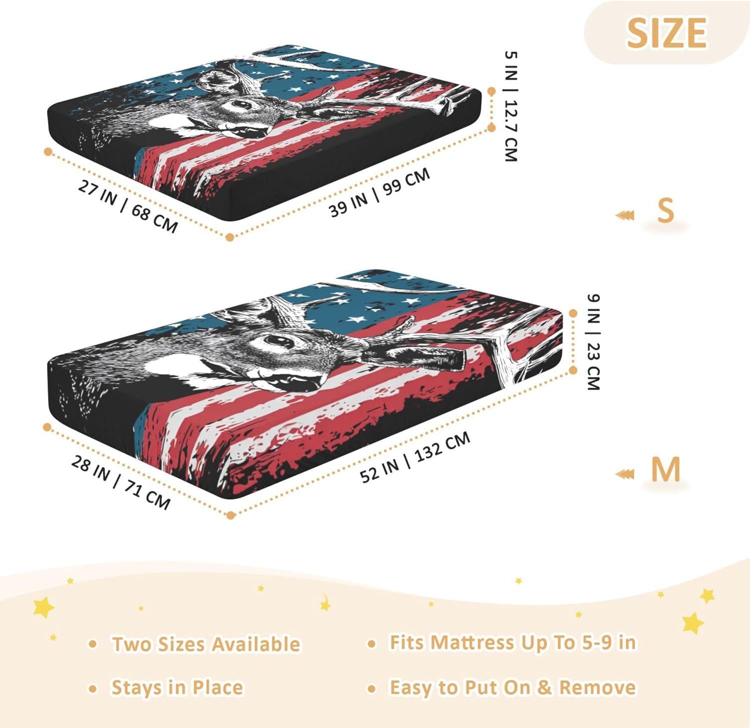Patriotic Deers American Flag Crib Sheets Soft Breathable Fitted Cotton Baby Crib Sheets Mattress Cover for Girl Boy, 52" x 28" x 9"