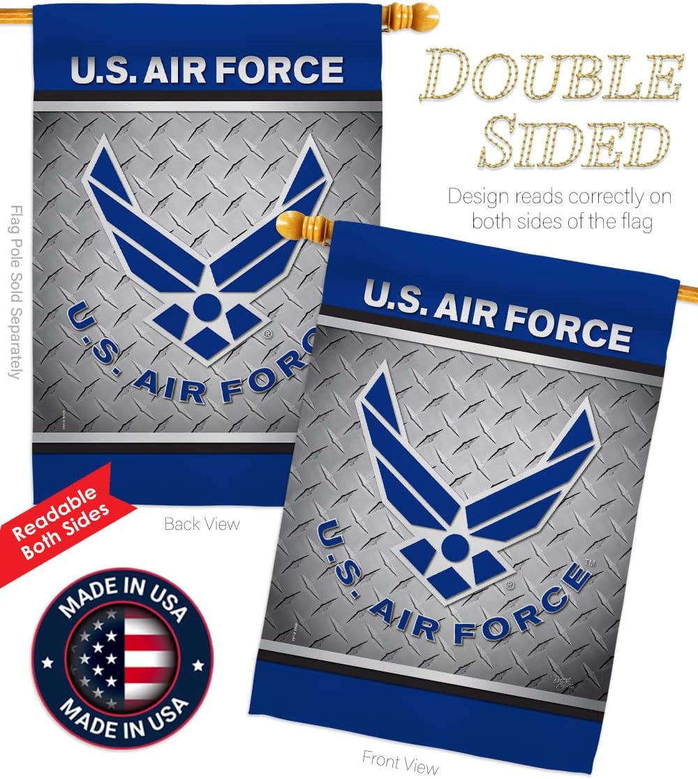 US Air Force House Flag - Dowel Set Armed Forces USAF United State American Military Veteran Retire Official - Decoration Banner Small Garden Yard Gift Double-Sided Made in USA 28 X 40