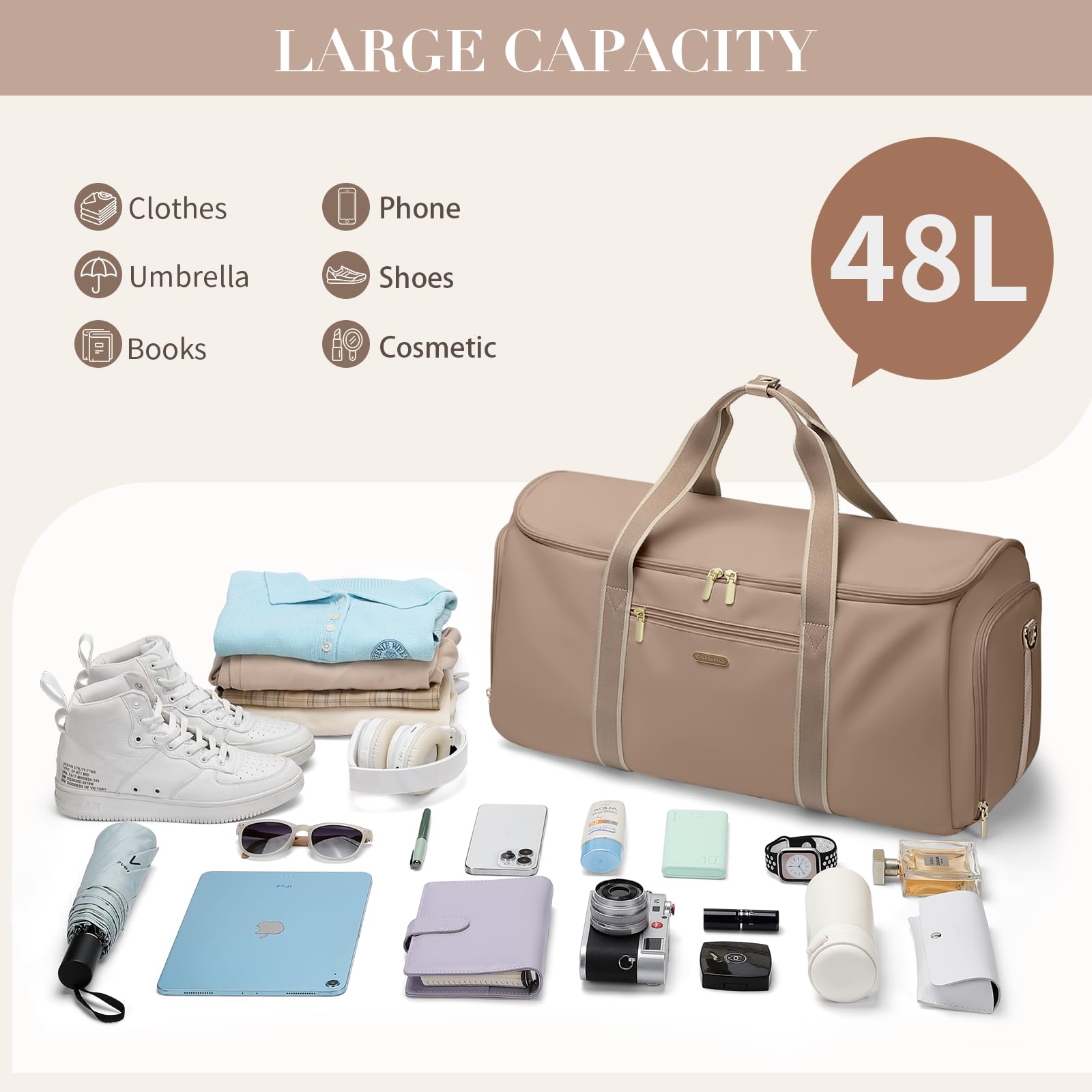Bolsa de Viaje Convertible 2 en 1 Bolsa de Mano Bolsa de Ropa para Mujer Bolsas de Traje para Negocios, Viajes y Deporte (Champán)
