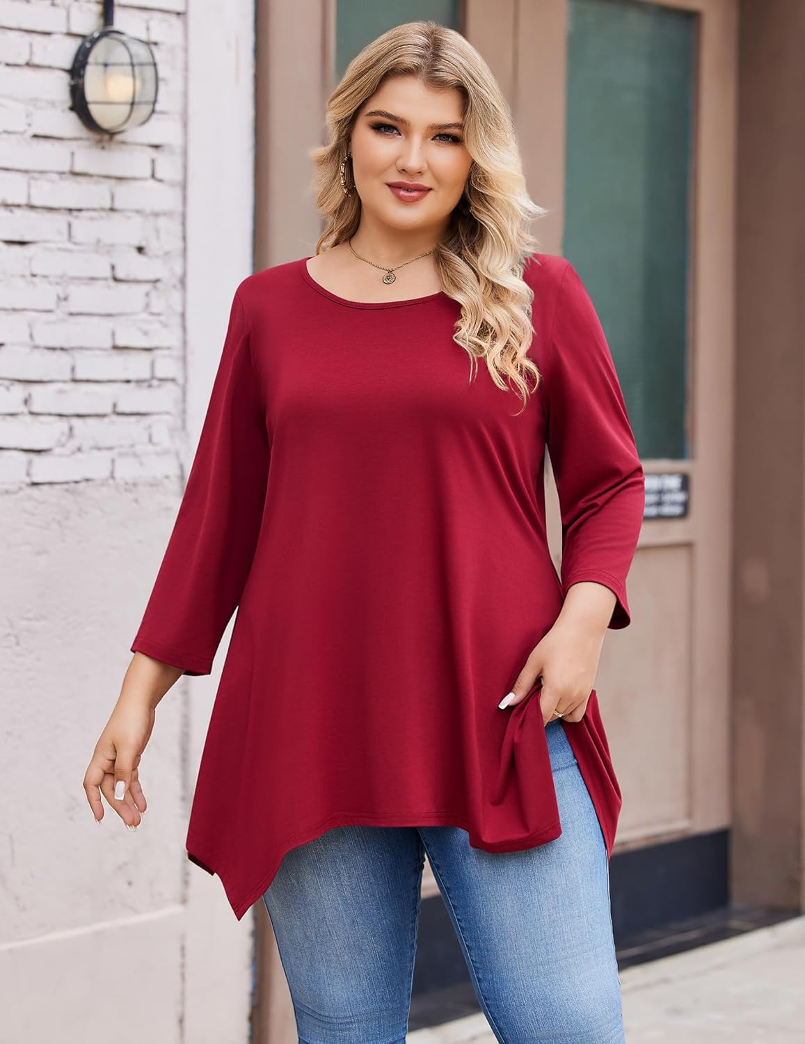 IN'VOLAND Plus Size Tops for Women 3/4 Sleeve Shirts Tunic Tops to Wear with Leggings Loose Fit Summer Fall Clothes - Image 2