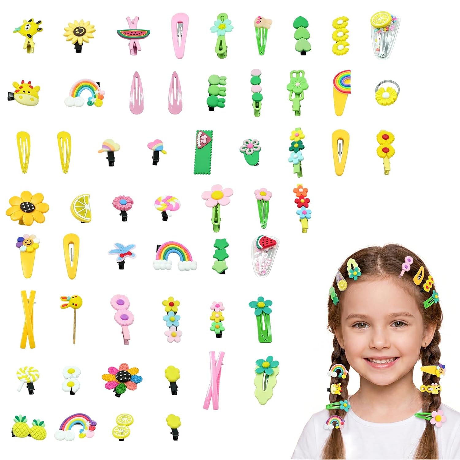 Hair Clips, Cute Hair Clips for Girls, Hair Accessories for Girls, 56Pcs Non-Slip Cartoon Toddler Hair Clips, Sweet Hairpins Gift Set for Kids