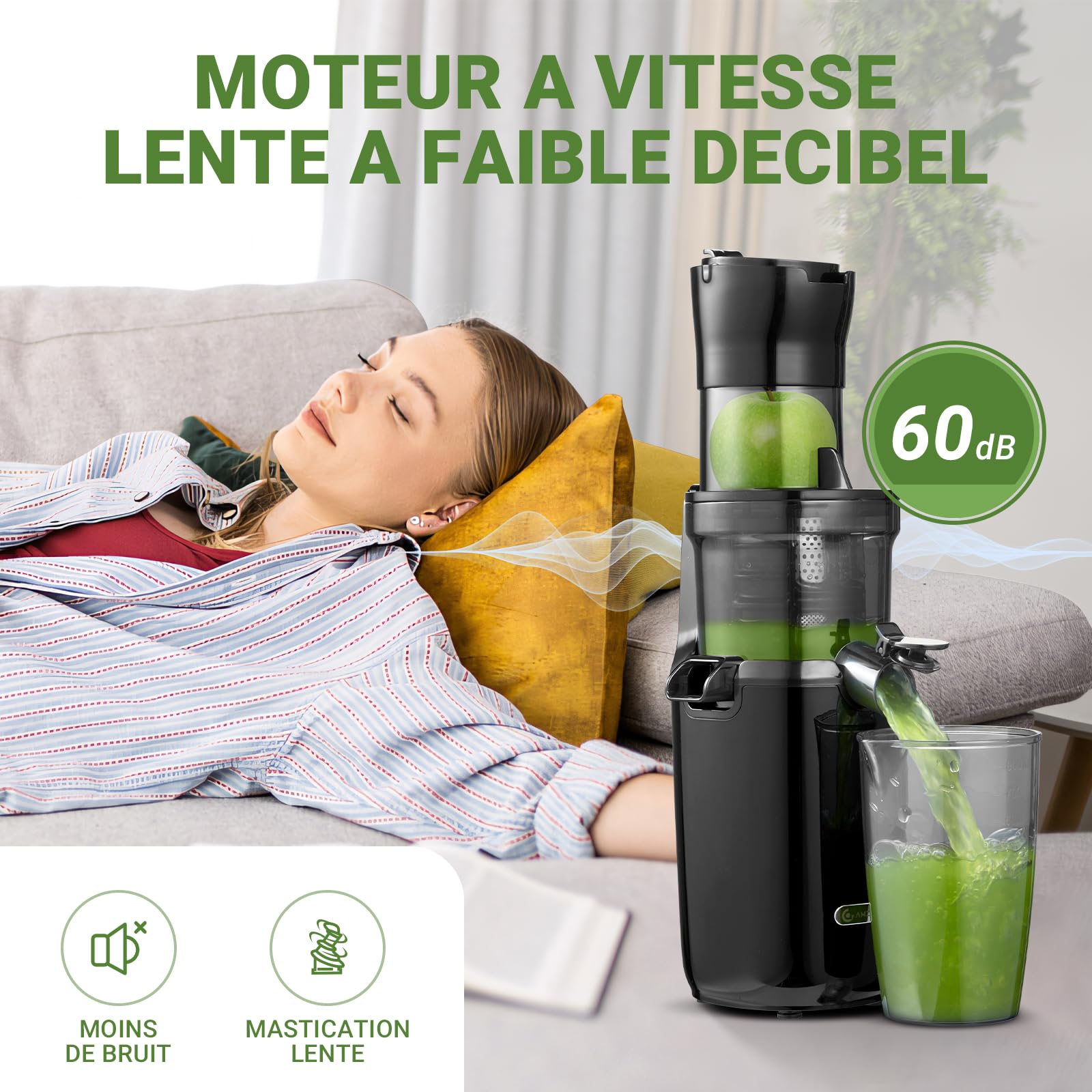AMZCHEF Extracteur De Jus Pour Fruits Entiers 80MM - Centrifugeuse Sans BPA 200W - Avec Tarière Améliorée, Filtre Double Couche, Moteur Silencieux - Noir