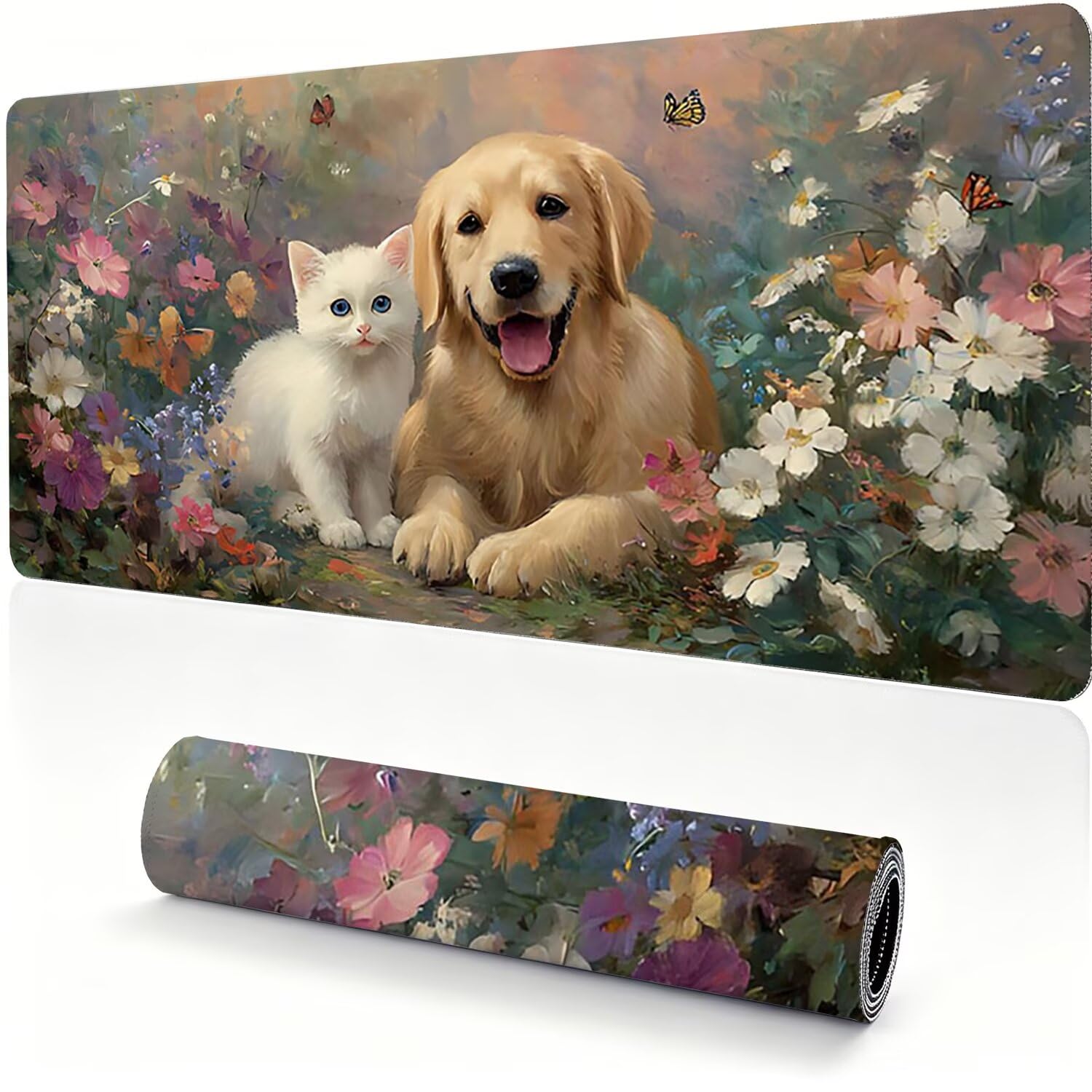 Tappetino Mouse Gaming XXL, Mousepad 1200x600x4mm cane gatto 0x0-181 | Tappetino Scrivania con Base in Gomma Antiscivolo Bordi Cuciti per Computer, PC, Migliora la Precisione e la Velocità