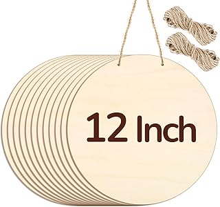 Philorn 12Pcs Wood Circles for Crafts 12 Inch Unfinished Wooden Door Hanger Sign, DIY Wood Blanks Rounds for Cutouts, Cricut Projects, Burning, Painting