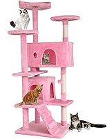 Vista 9 de BestPet Torre Árbol para Gatos de 70" Beige Resistente, Fácil de Ensamblar, Centro de Actividades Multinivel con Postes Rascadores de Sisal