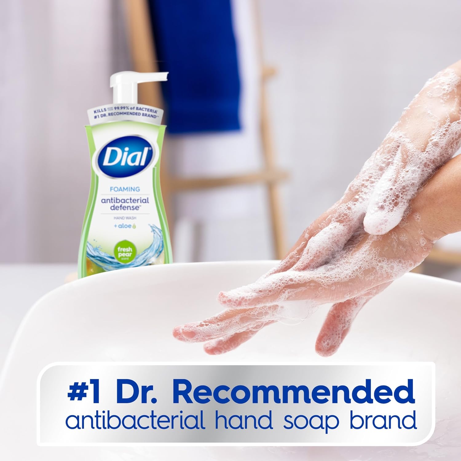 Dial Antibacterial Defense Foaming Hand Soap + Aloe, Fresh Pear Scent, 7.5 Fl Oz (Pack of 6), Dermatologist-Tested Hand Wash, Gentle on Skin