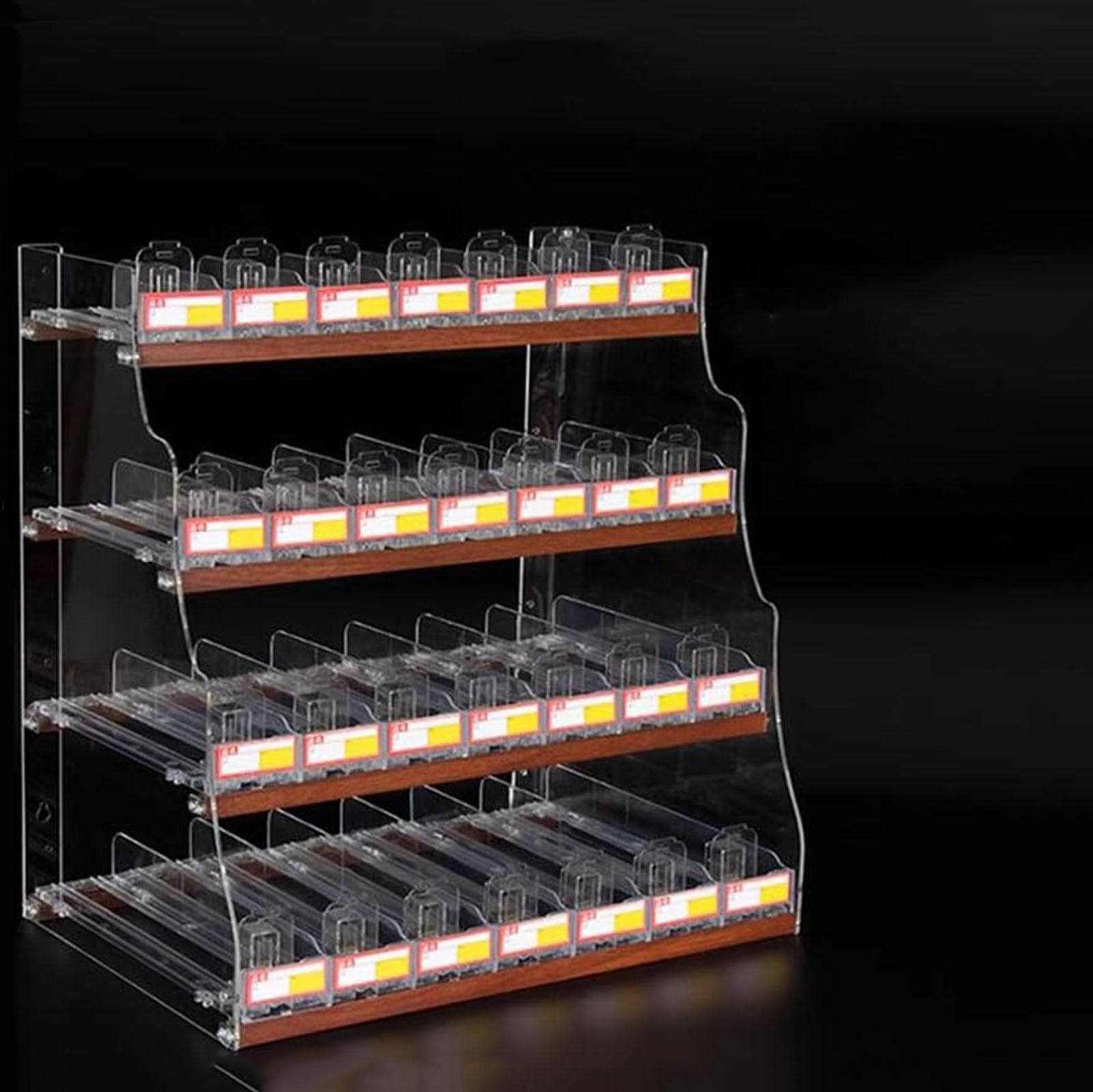 Caja de acrílico para rejilla de cigarrillos con estructura reforzada para estanterías de comercio