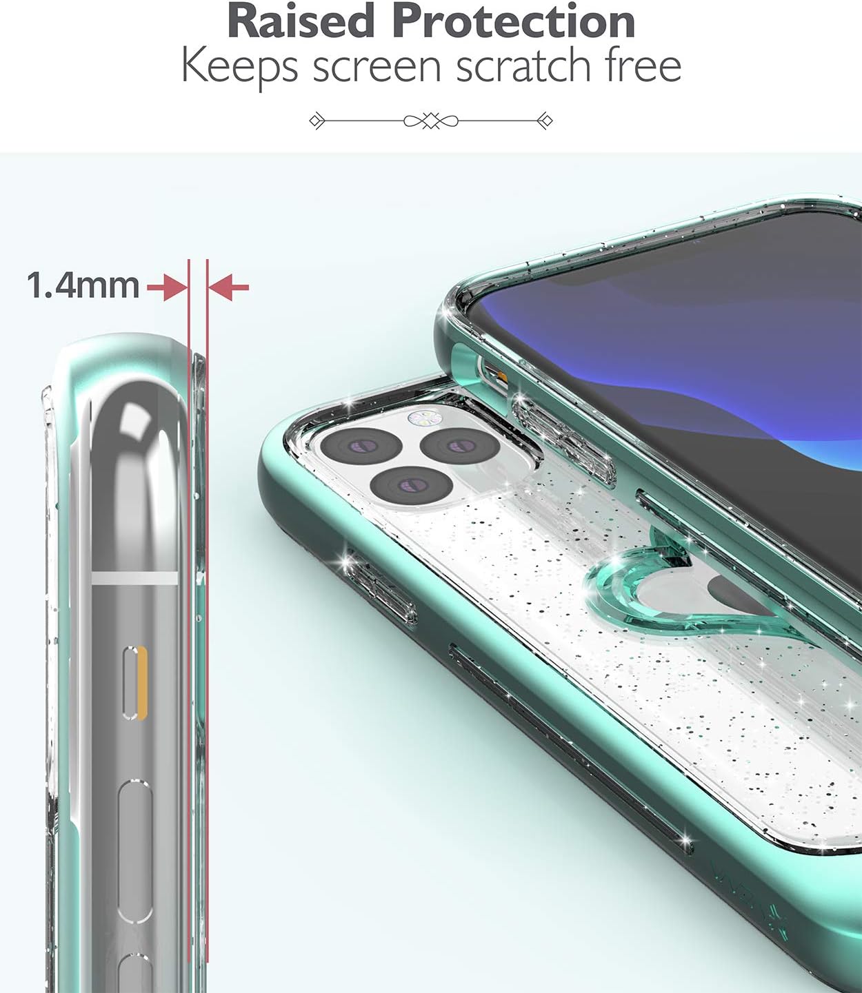 Vena vLove Glitter Clear Case Compatible With Apple iPhone 11 Pro (5.8"-inch 2019), Heart Shape (CornerGuard Protection) Dual Layer Slim Hybrid Clear Bumper Case Cover - Teal