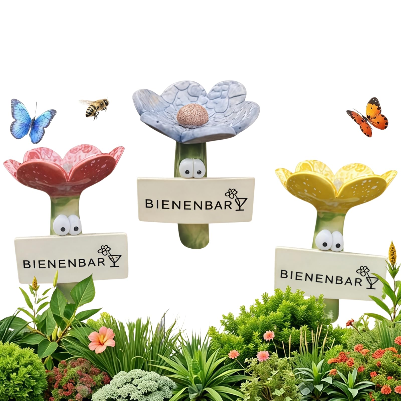 3PCS Bee Cups for Garden, Flower Shaped Bee Watering Station & Feeder, Colorful Bee Catcher Drinking Cup, Bee Bath Water Bowl for Outdoor Yard, Lawn, Patio Decor, Durable & Versatile Garden Accessory