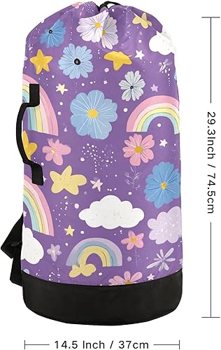 Vista 253 de Mochila de lavandería con correas ajustables para el hombro, bolsa de lavandería sucia para viajes, campamento, universidad, resistente, Rosa floral