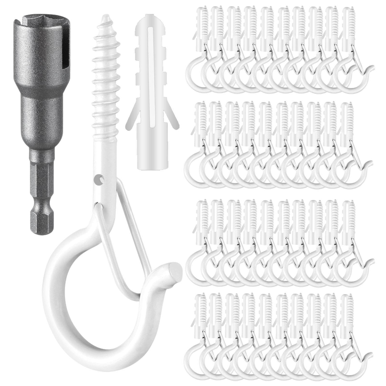 FSAH 48 PCS Q-Hanger Hooks with Safety Buckle, Windproof Screw Hooks
