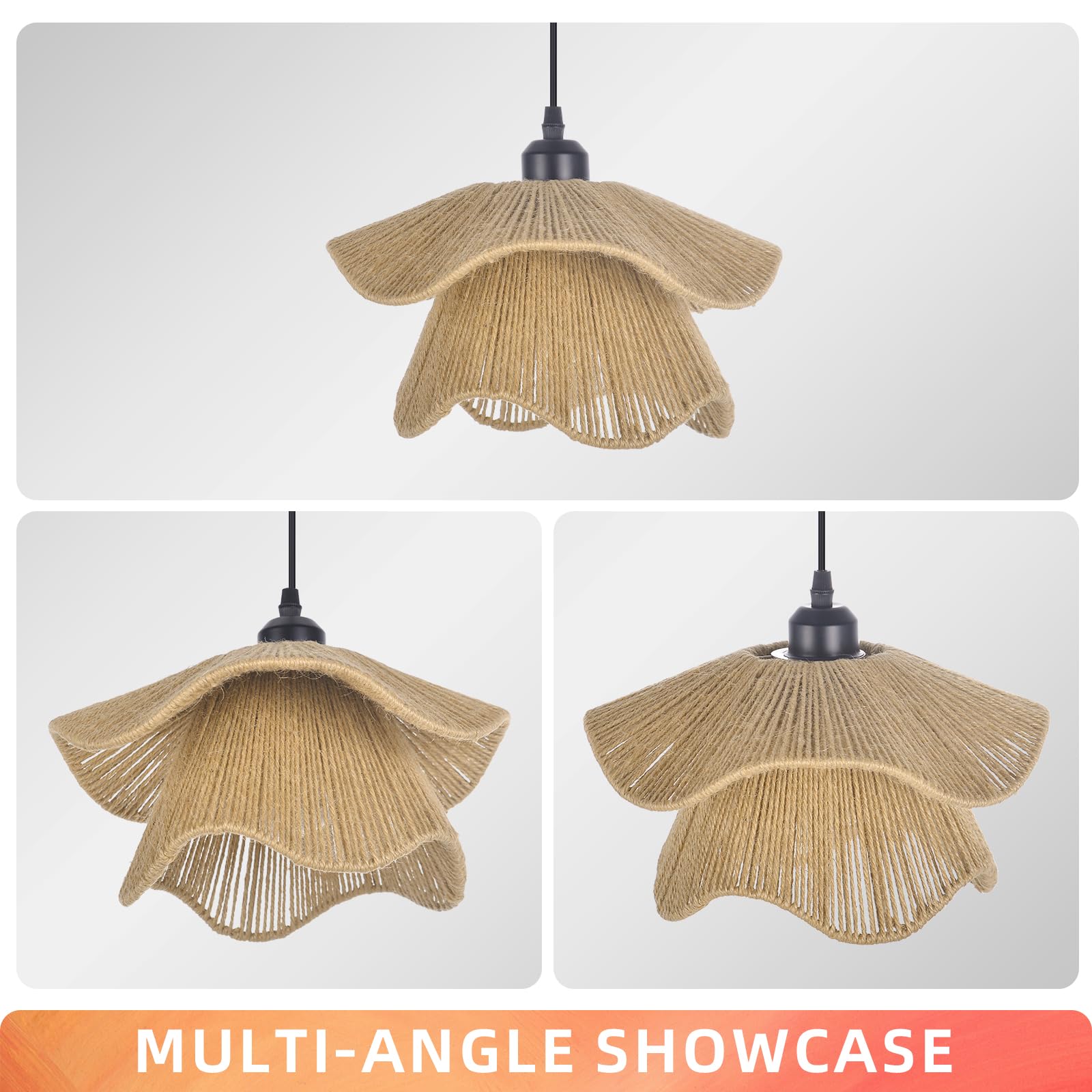 Lámpara colgante bohemia, araña tejida con cordel, iluminación colgante costera, pantalla de granja de altura ajustable para sala de estar y dormitorio 5