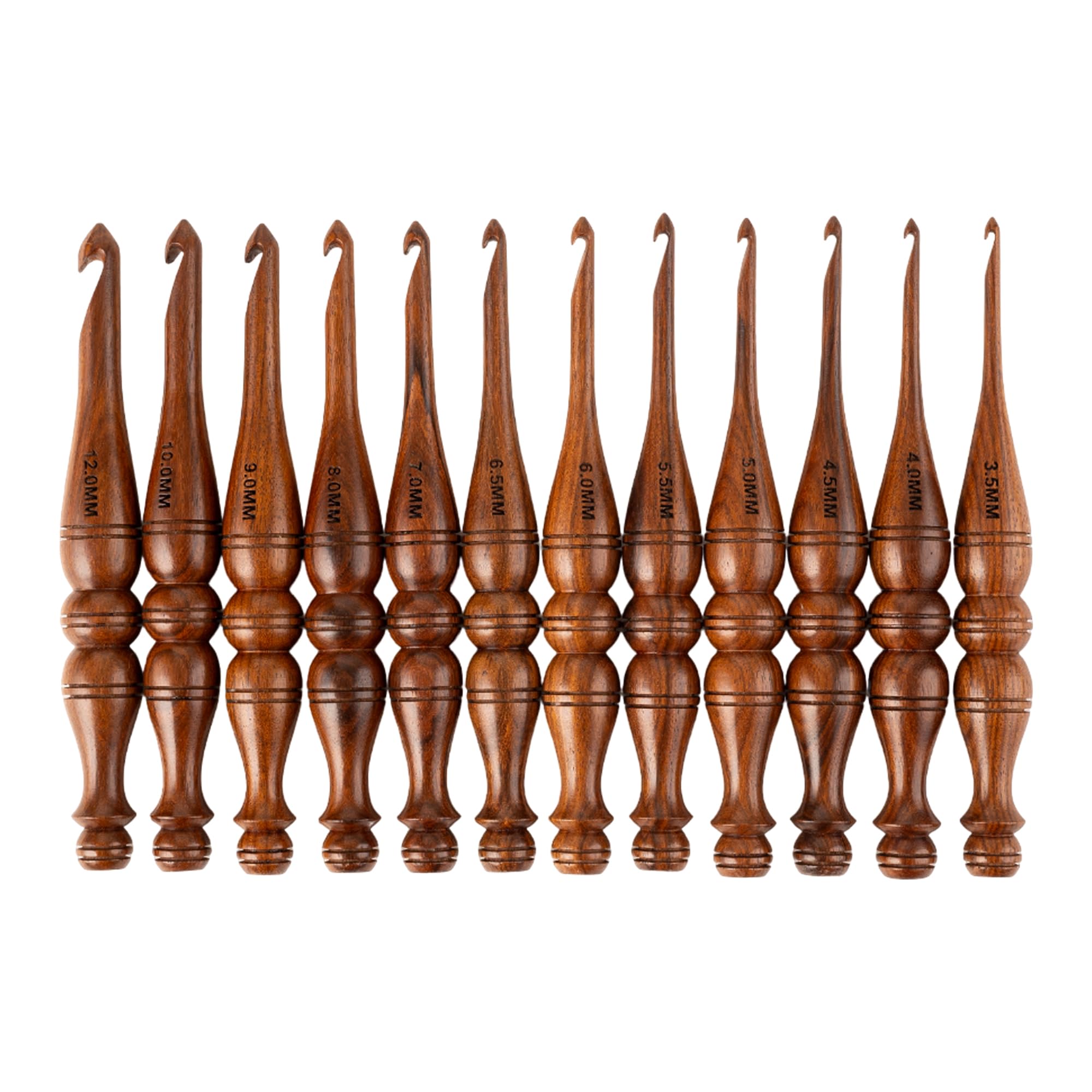 Bhartiya Handicrafts Wooden Crochet Hooks Set of 12 - Ergonomic Rosewood Knitting Needles with Engraved Design, Various Sizes (3.5mm to 12mm)
