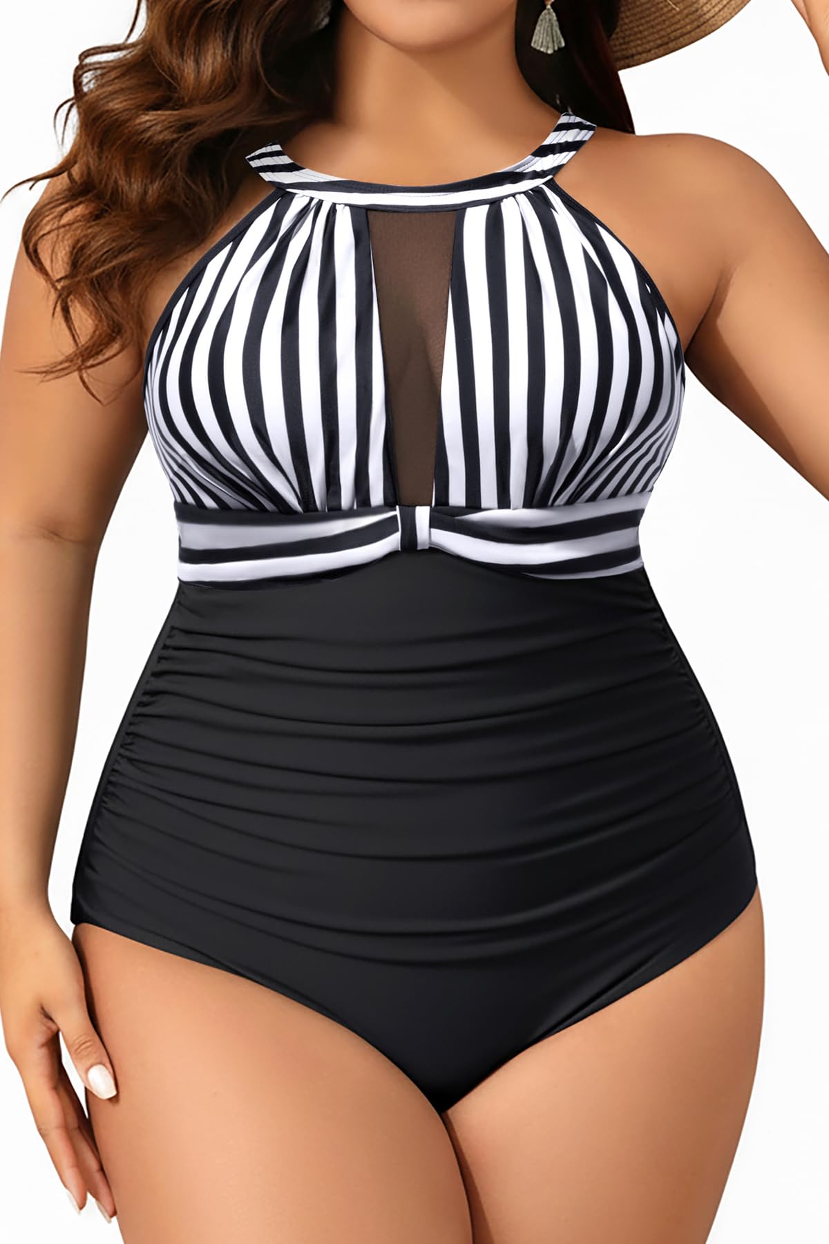 Aqua Eve Plus Size Swimsuit Women One Piece Swimsuit Tummy Control High Neck Bathing Suit Ruched Swimwear