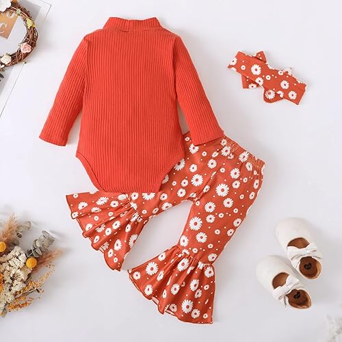 Miniatura 3 de Conjunto de ropa para bebé recién nacida, manga con volantes, pantalones acampanados, diadema