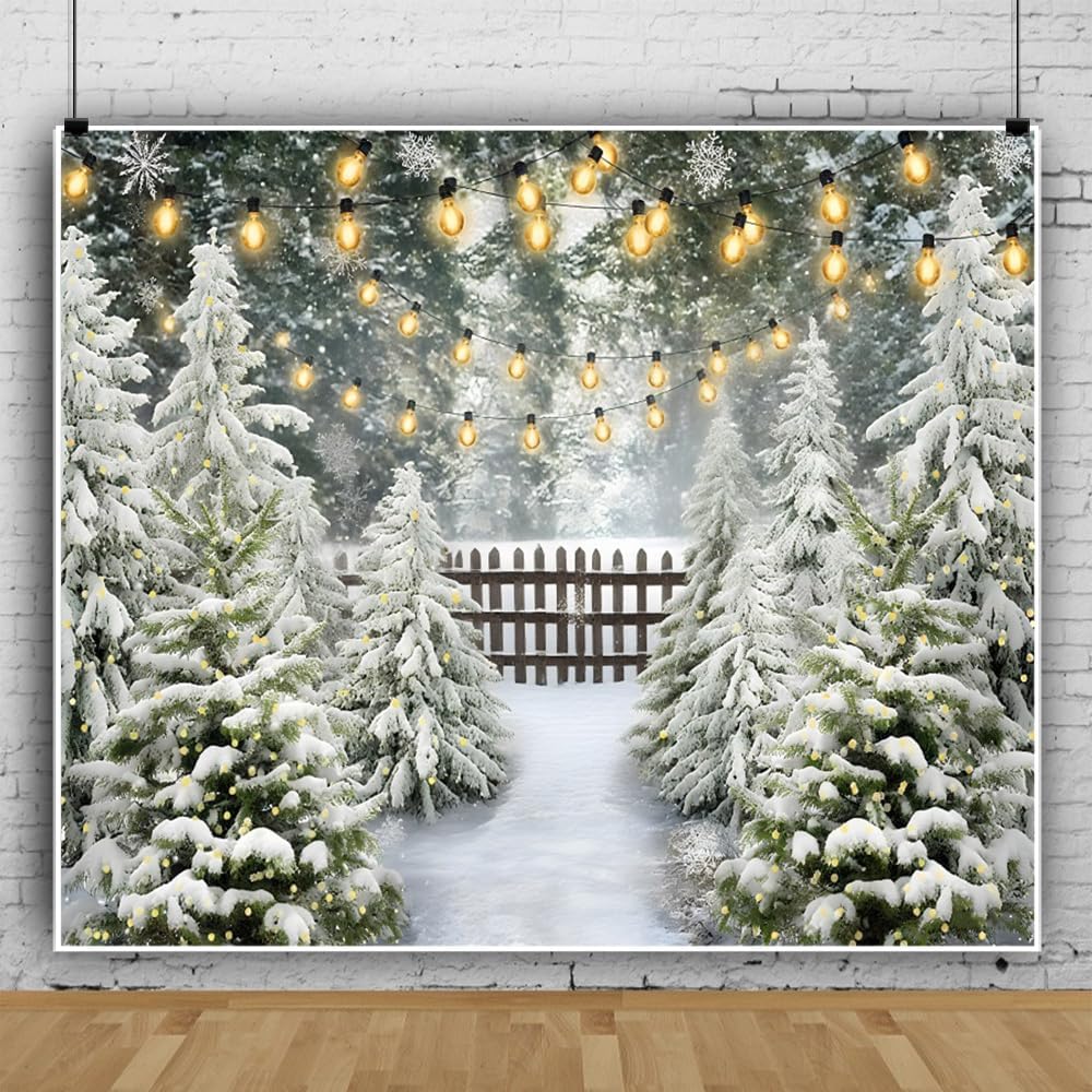 Winter Backdrop 12x10ft Wooden Fence Snowflakes Snowy Forest Winter Wonderland Photo Backdrop Christmas Photography Background Xmas Photo Props New Years Navidad Holiday Decorations