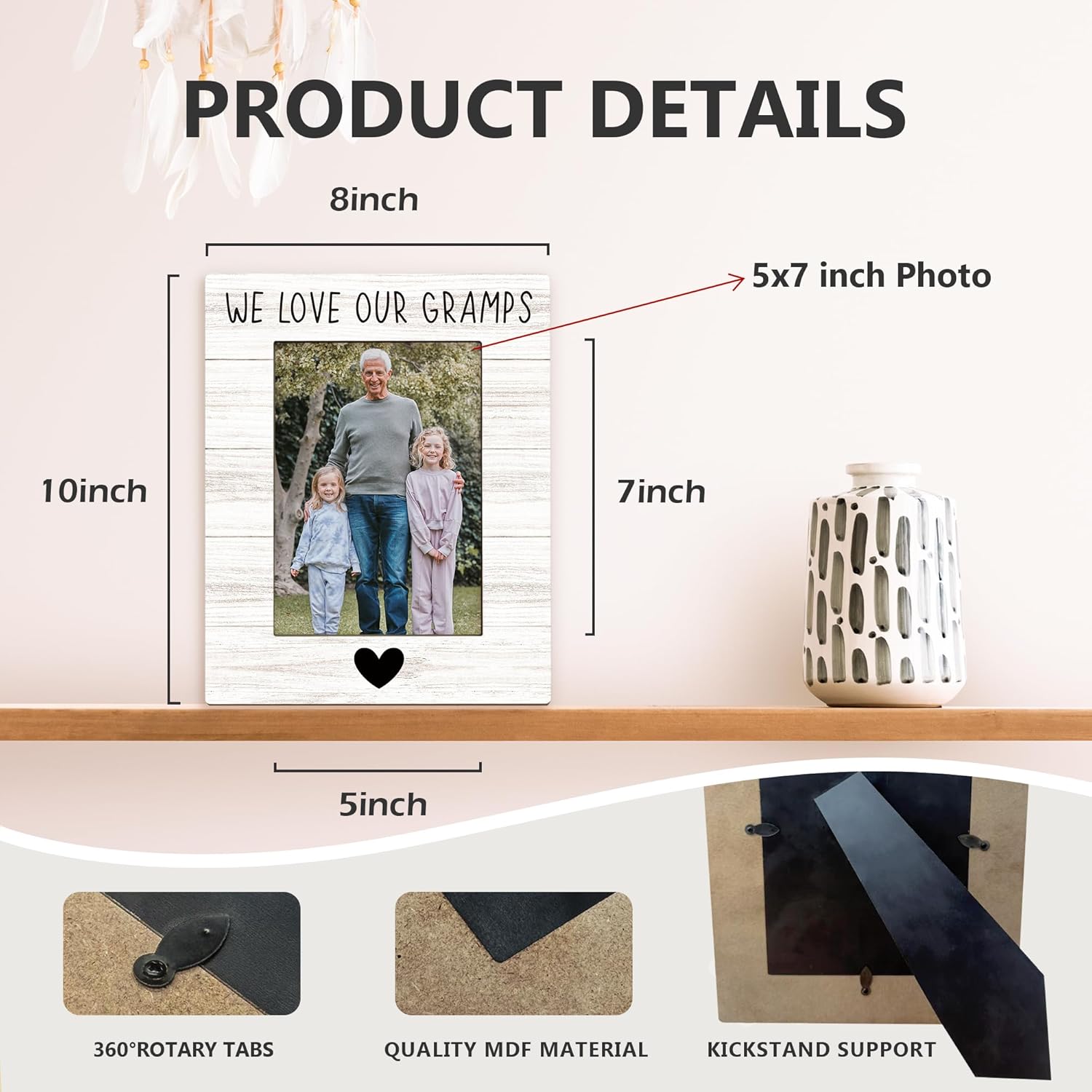 Gramps Gifts Picture Frame 5x7, Grandpa Photo Frame, Christmas Fathers Day Birthday Gifts for Grandpa from Grandkids, We Love Our Gramps Wooden Picture Photo Frames for Desk Home Room Decor - Image 7