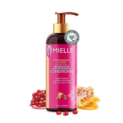 Mielle Organics Acondicionador desenredante de granada y miel para cabello rizado, acondicionador hidratante profundo para ayudar a fortalecer las