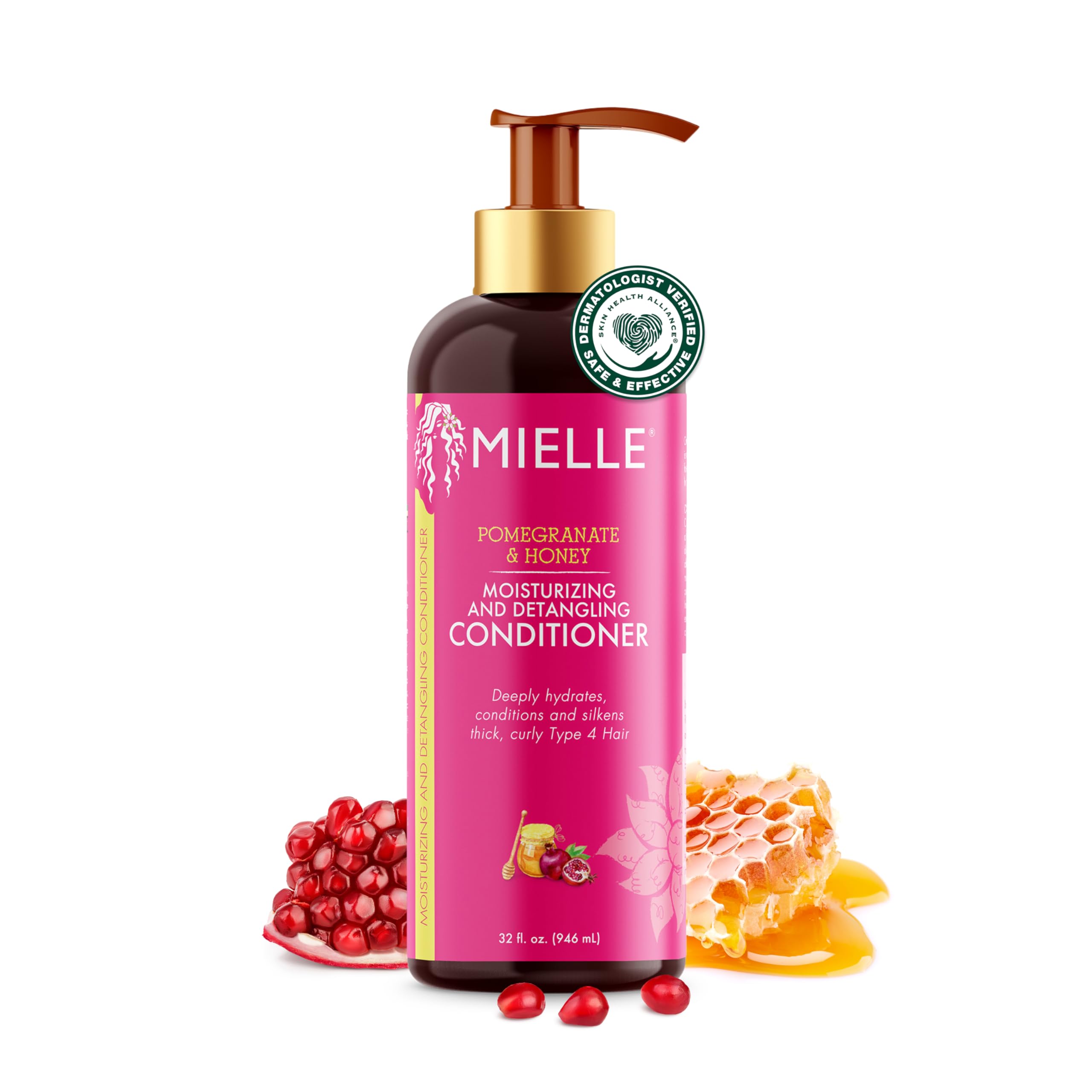 Mielle Organics Pomegranate & Honey Detangling Conditioner for Curly Hair - Deep Moisturizing Conditioner to Help Strengthen Strands, Prevents Breakage and Split Ends & Improves Hydration (32 Fl Oz)
