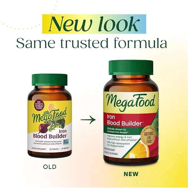 MegaFood Blood Builder Iron Supplement, Energy Support, Vegan, 30 Tablets | Increase Iron Levels Without Side Effects, Improves Energy Levels, B12, Folic Acid and Vitamin C for Absorption, 30 Servings 2