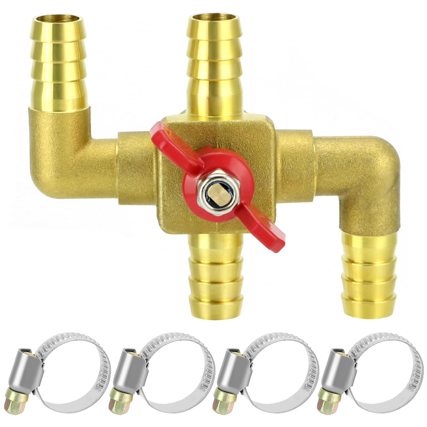 QWORK Valvola di controllo del riscaldatore a 4 vie in ottone massiccio 5/8" con interruttore, 16 mm tubo barb Automotive Bypass