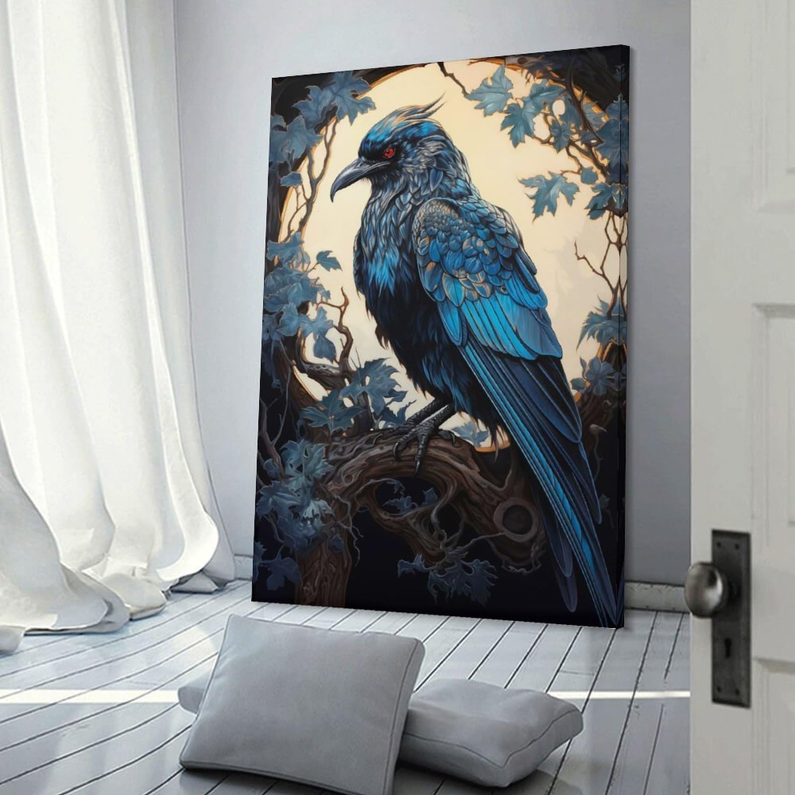 Junmoney Mystical Crow Wall Picture Print 24x36inch(60x90cm), for Corridors, Hallways Or Apartment Entries, Decorative Canvas Styling for Entry Areas